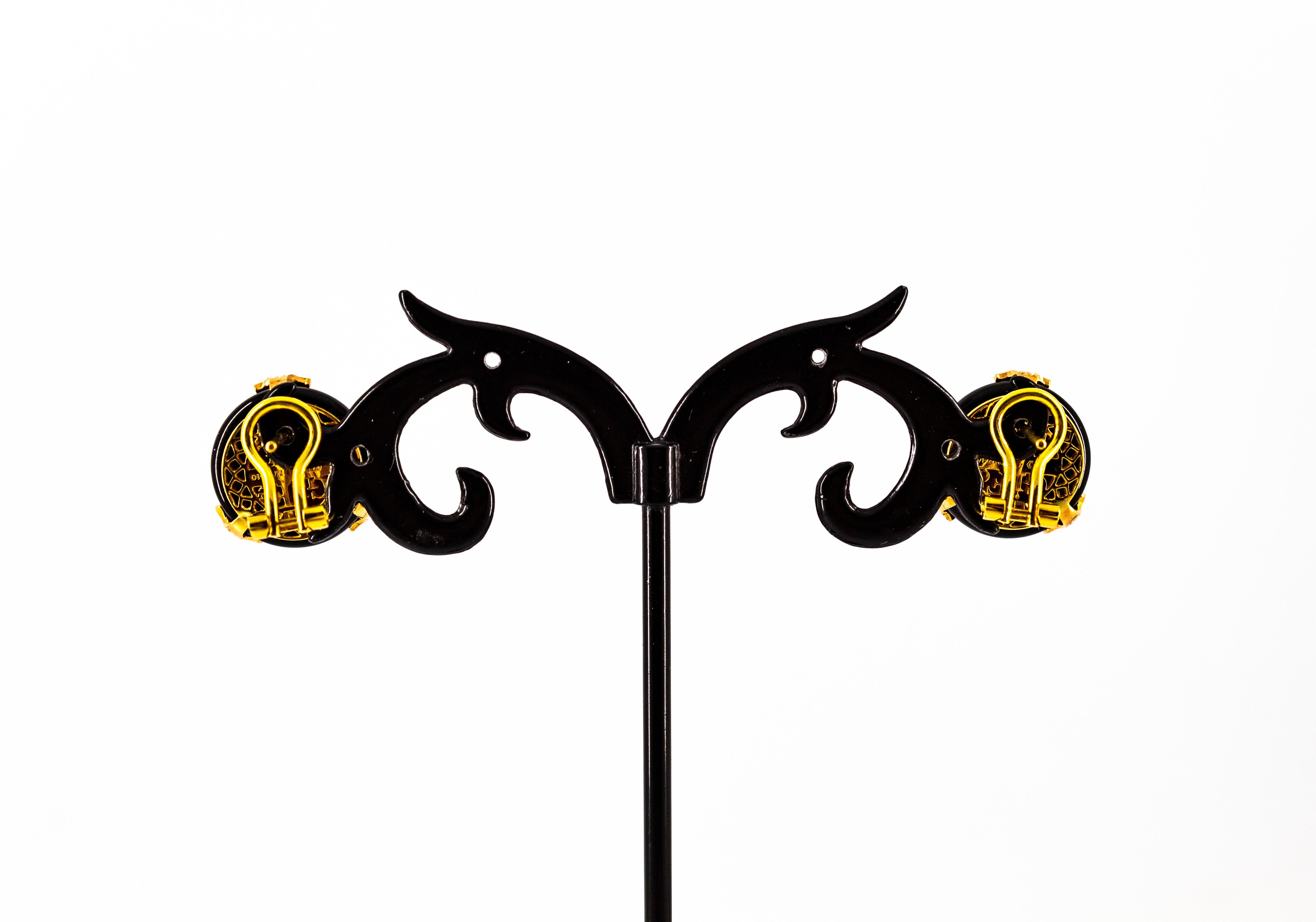 Art Deco Style Red Coral Onyx White Diamond Yellow Gold Dangle Clip-On Earrings For Sale 4