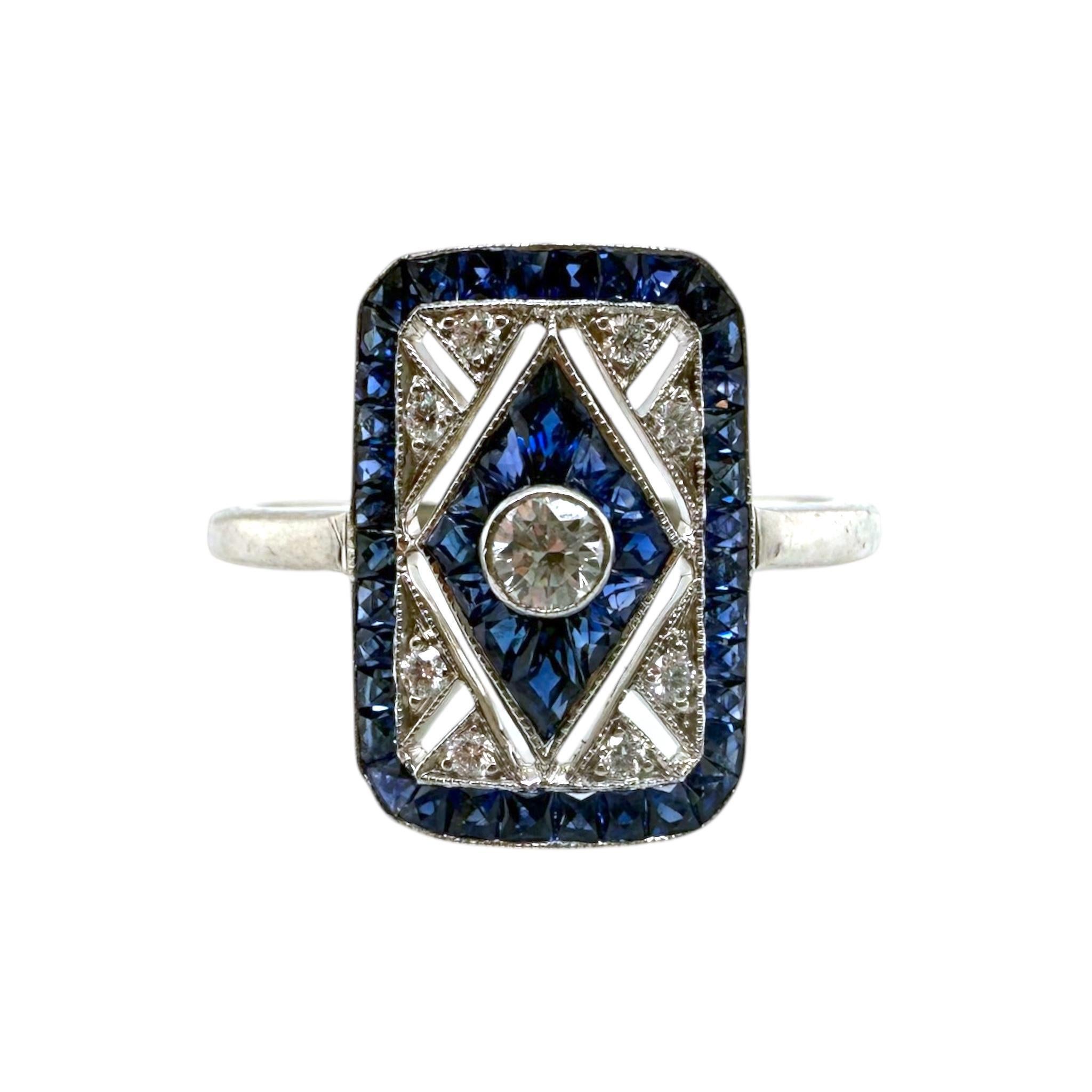 Anillo de Cóctel de Diamantes y Zafiros Reproducción Estilo Art Déco en venta 1