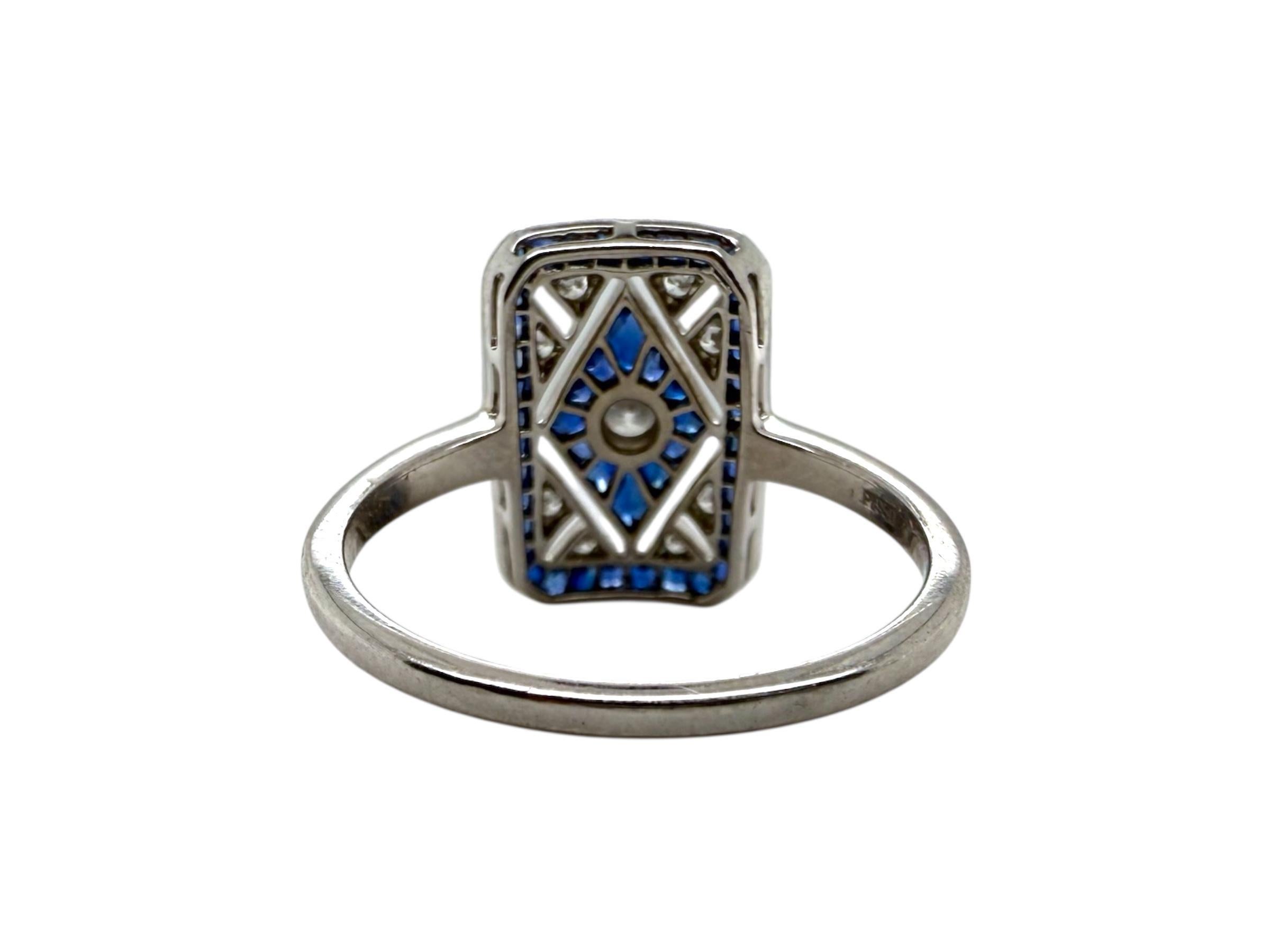 Anillo de Cóctel de Diamantes y Zafiros Reproducción Estilo Art Déco en venta 3