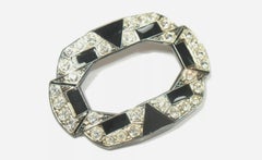 Art Deco Style Rhinestone & Enamel Brooch/Pin - Unsigned - Mid 20th Century