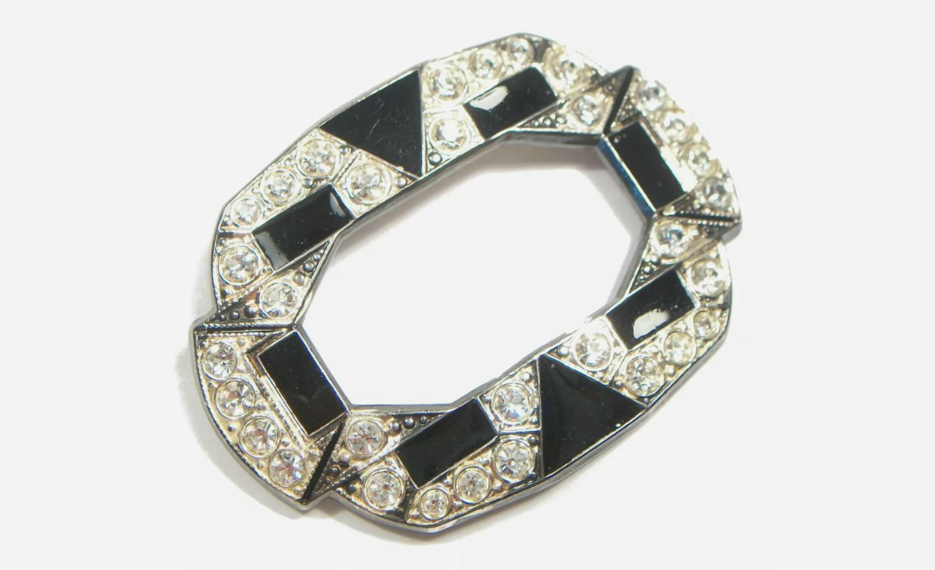 Art déco Broche/épingle en strass et émail de style Art Déco - Non signée - Milieu du 20e siècle en vente