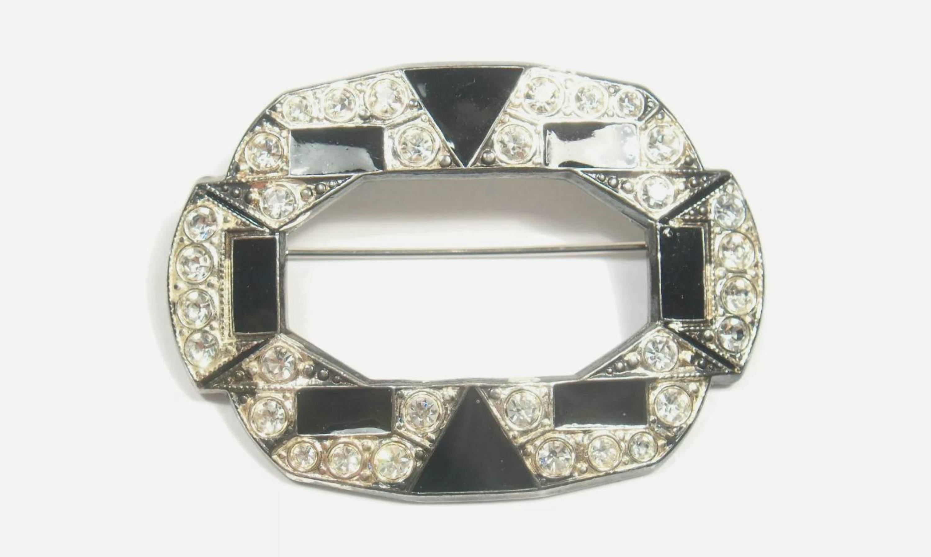 Broche/épingle en strass et émail de style Art Déco - Non signée - Milieu du 20e siècle en vente 2