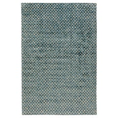 Rhombus Blauer und weißer handgefertigter Seidenteppich im Art-déco-Stil von Doris Leslie Blau