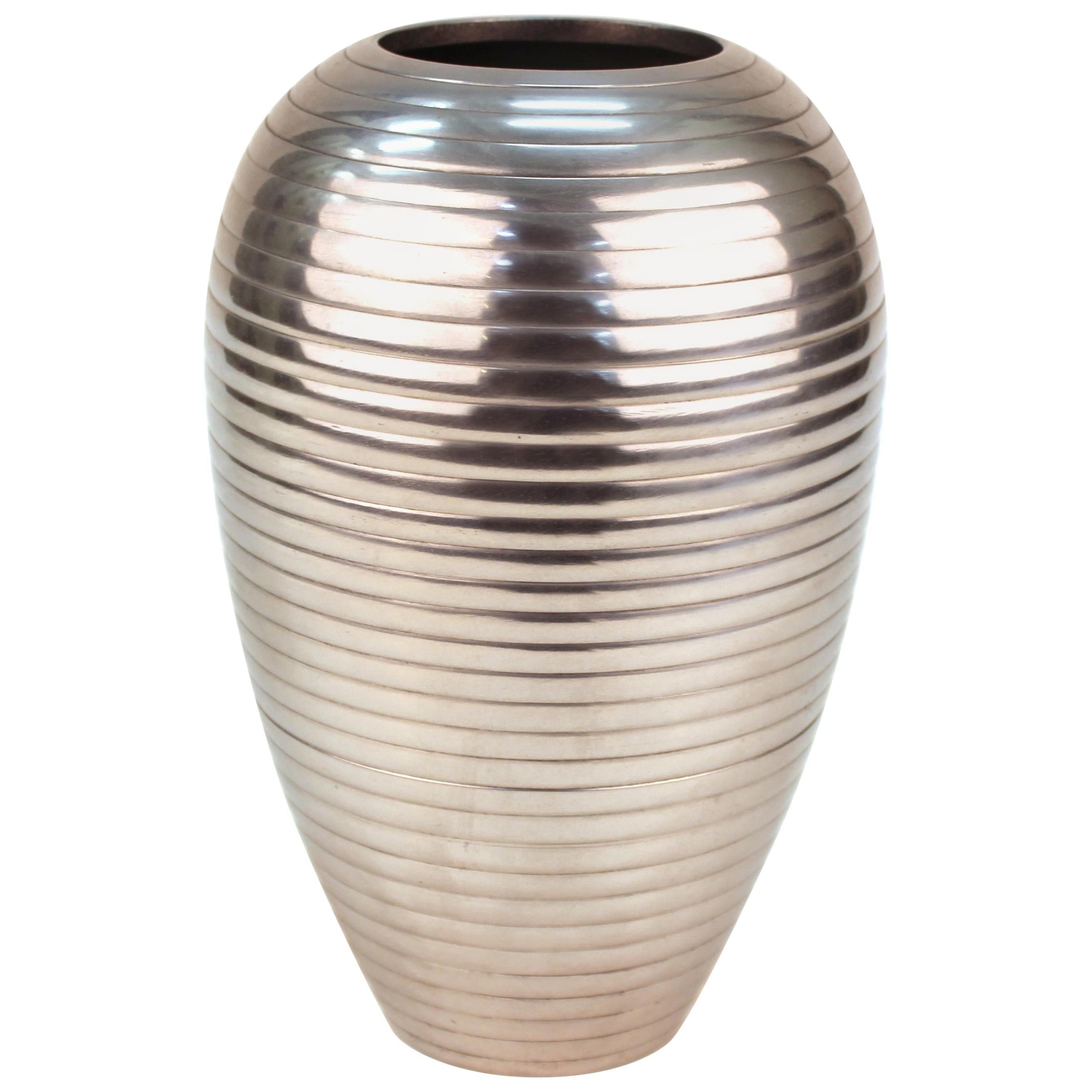 Art Deco Style Ribbed Metal Vase