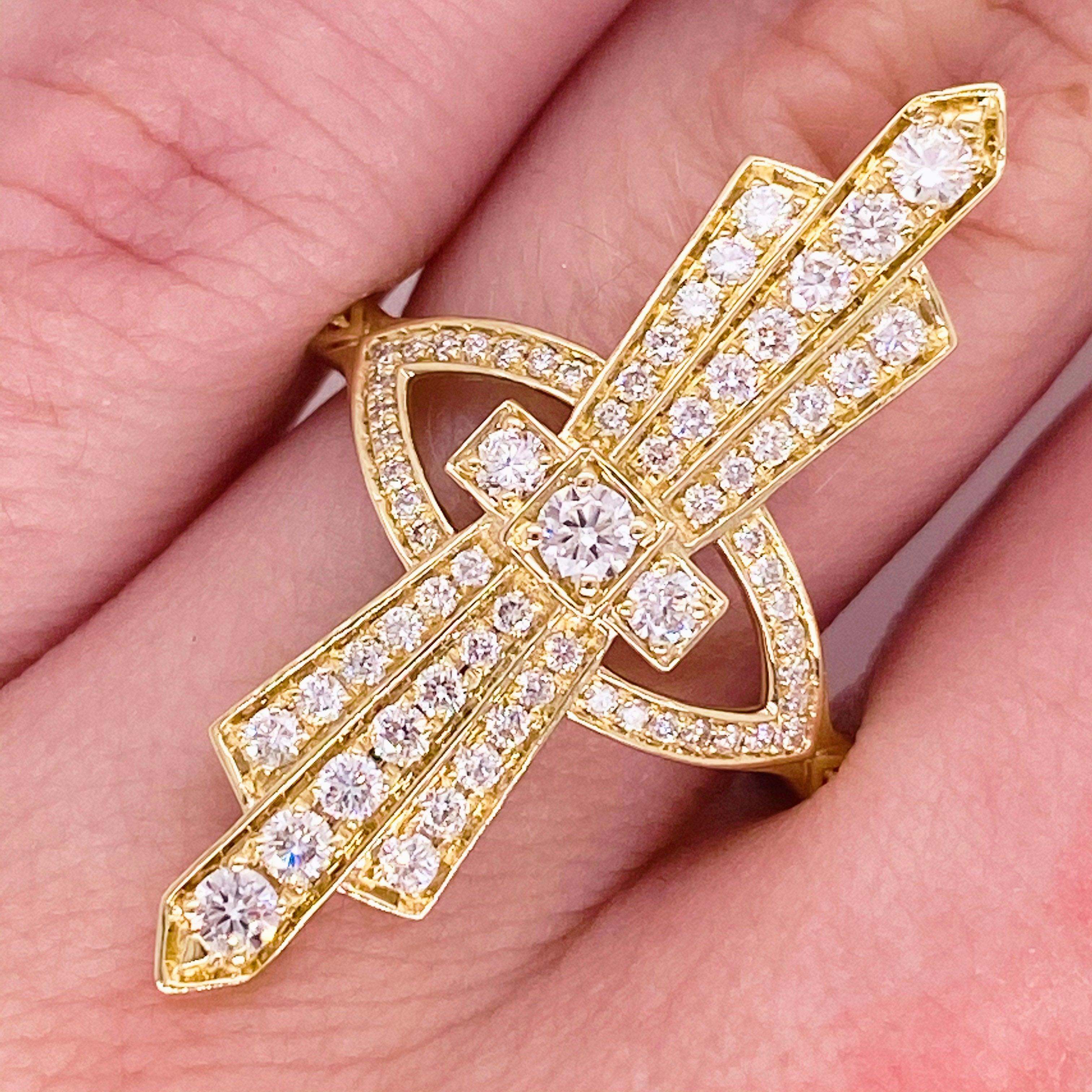 For Sale:  Art Deco Style Ring, 14k Yellow Gold Diamond Designer Ring 3
