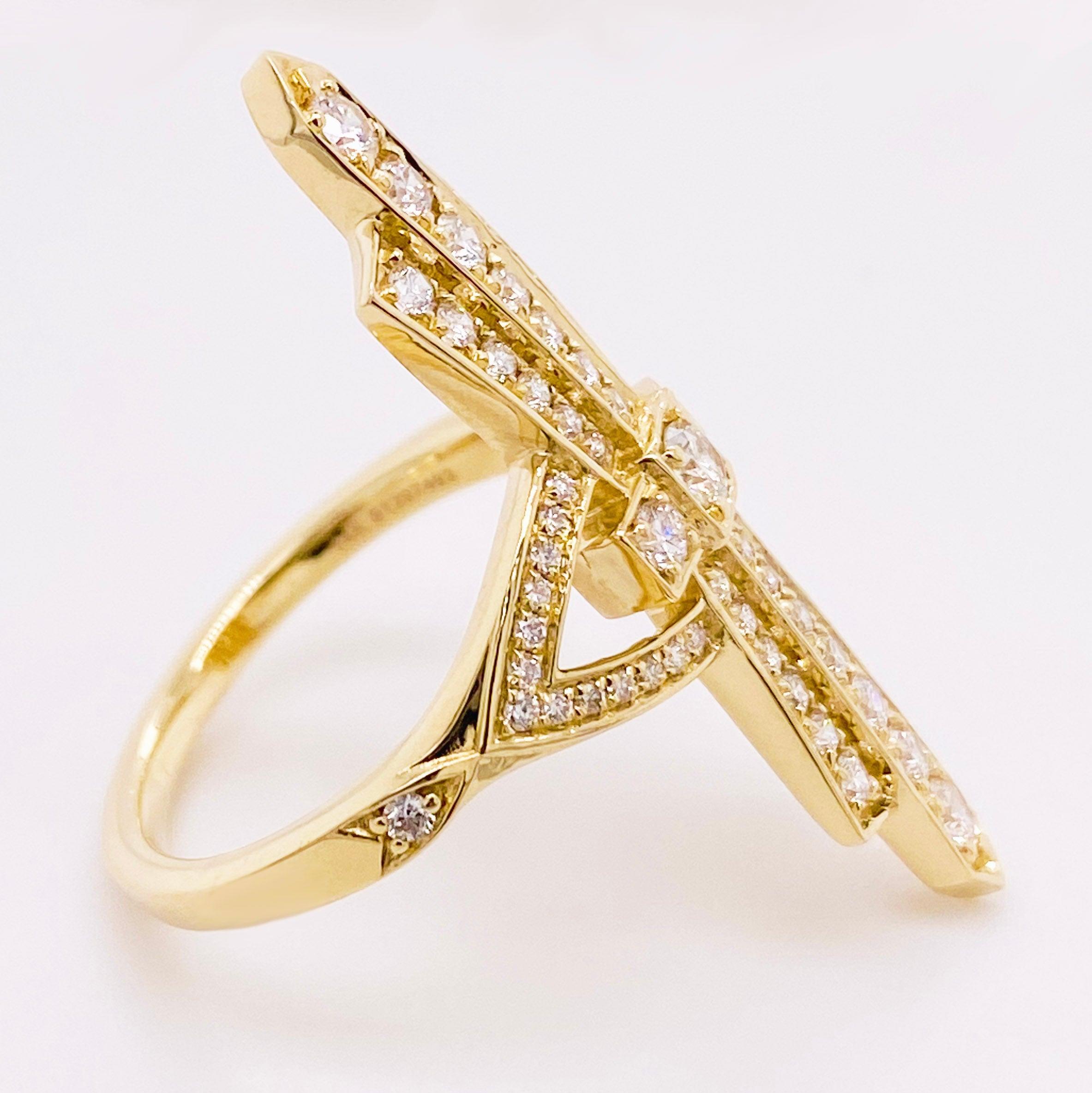 For Sale:  Art Deco Style Ring, 14k Yellow Gold Diamond Designer Ring 5