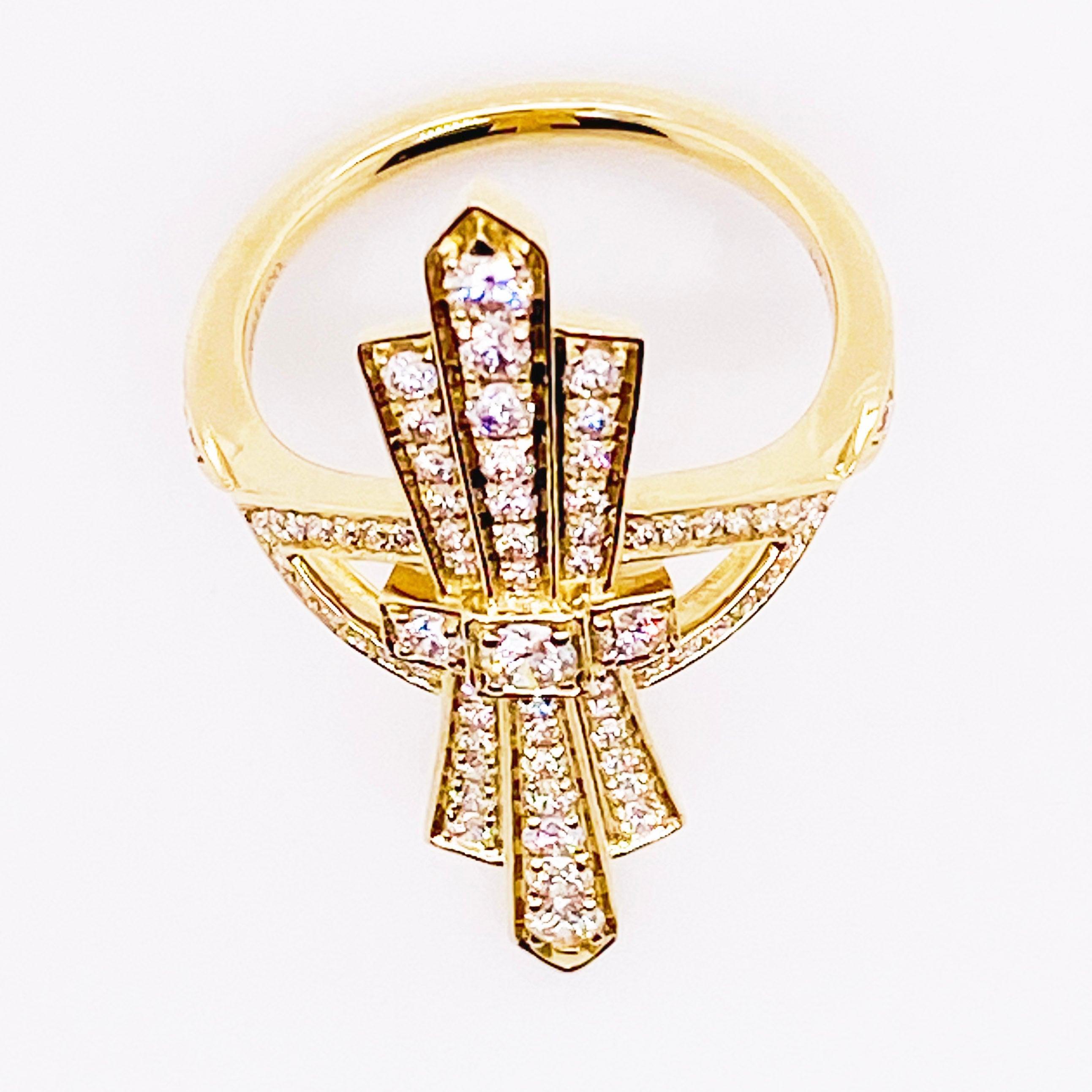 For Sale:  Art Deco Style Ring, 14k Yellow Gold Diamond Designer Ring 6