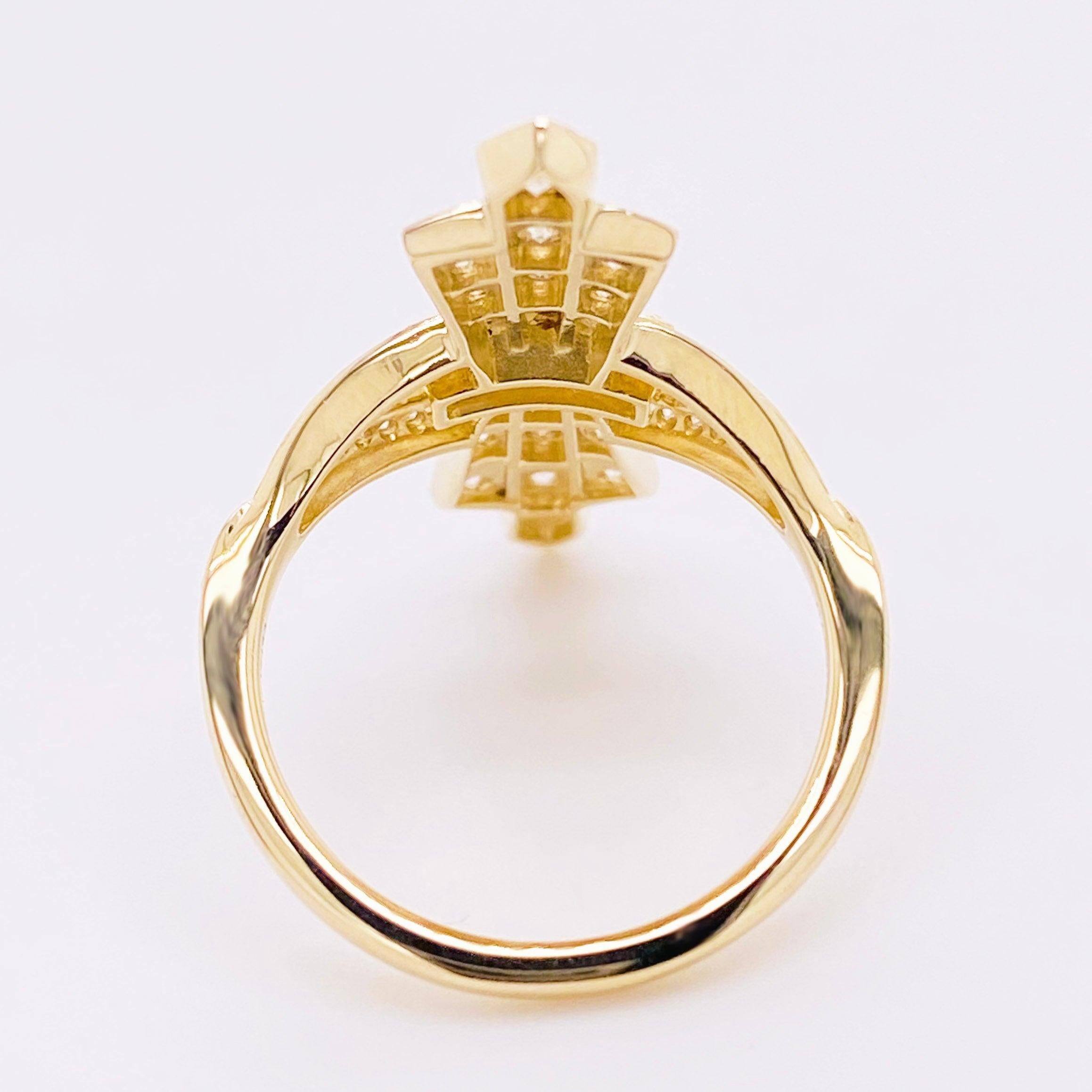 For Sale:  Art Deco Style Ring, 14k Yellow Gold Diamond Designer Ring 7