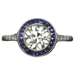 Old European Cut Diamond Blue Sapphire Cocktail Ring