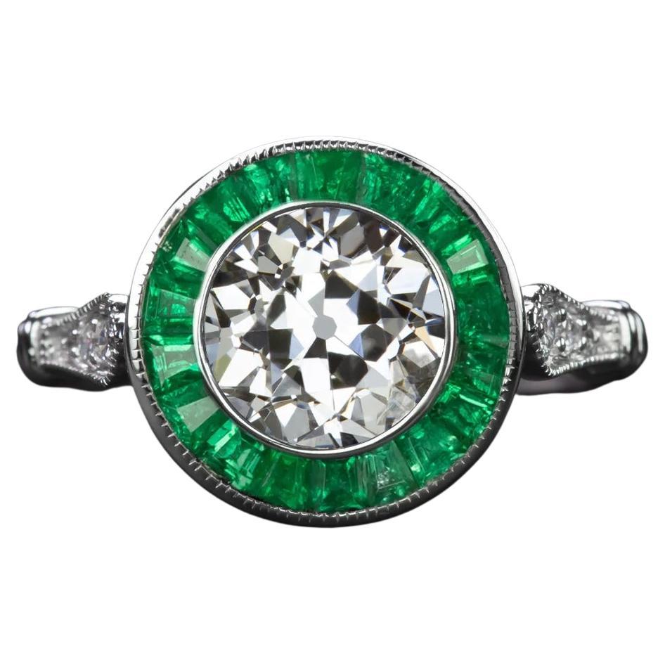 Art Deco Style Ring Features a Vibrant Old European Cut Diamond Ring