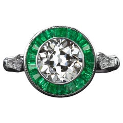 Art Deco Style Ring Features a Vibrant Old European Cut Diamond Ring