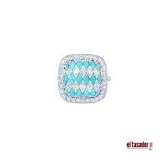 Anello in stile Art Déco - Platino, diamanti e turchesi