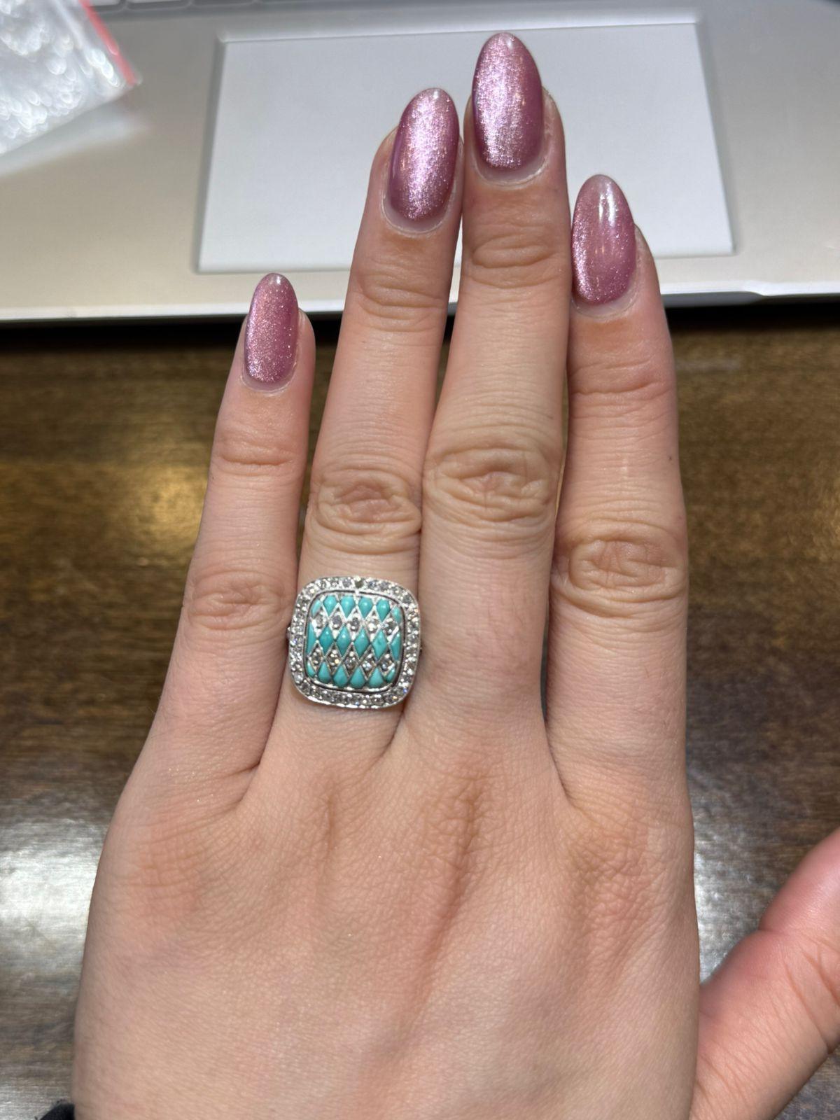 Art Deco Stil Ring - Platin Diamant und Türkis im Angebot 2