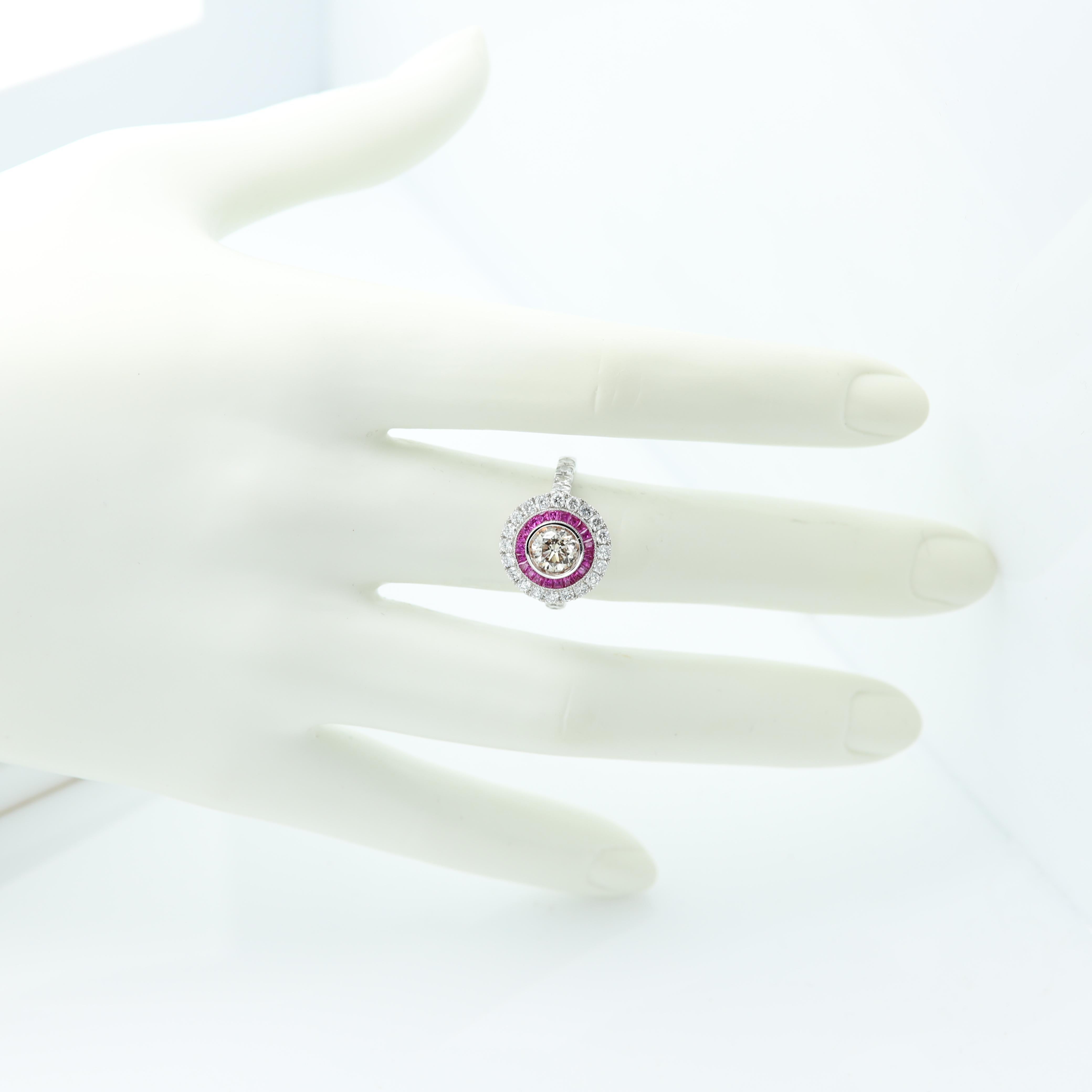 Art Deco Style Ring Ruby and Diamonds 18 Karat White Gold For Sale 6