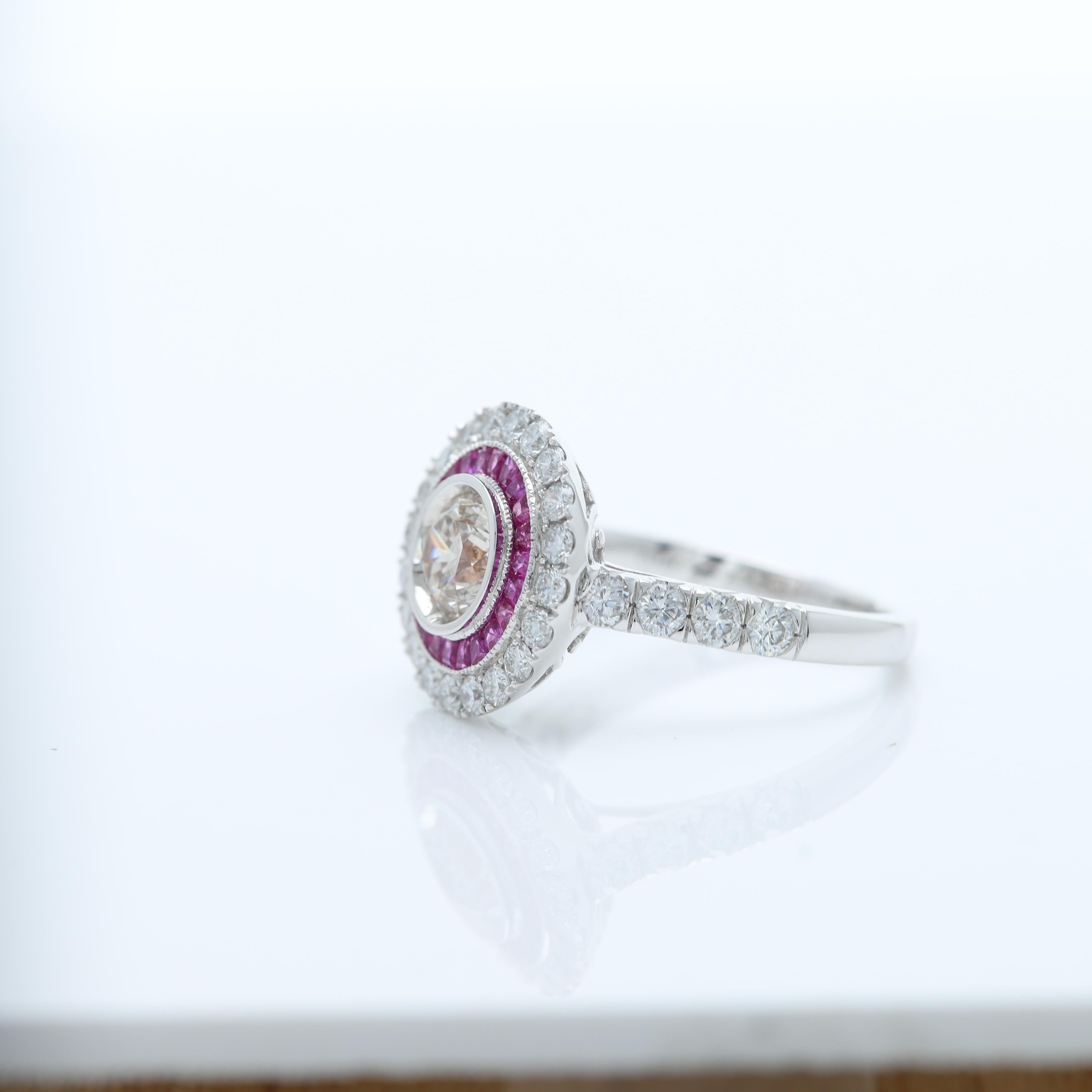 Art Deco Style Ring Ruby and Diamonds 18 Karat White Gold In New Condition For Sale In Brooklyn, NY