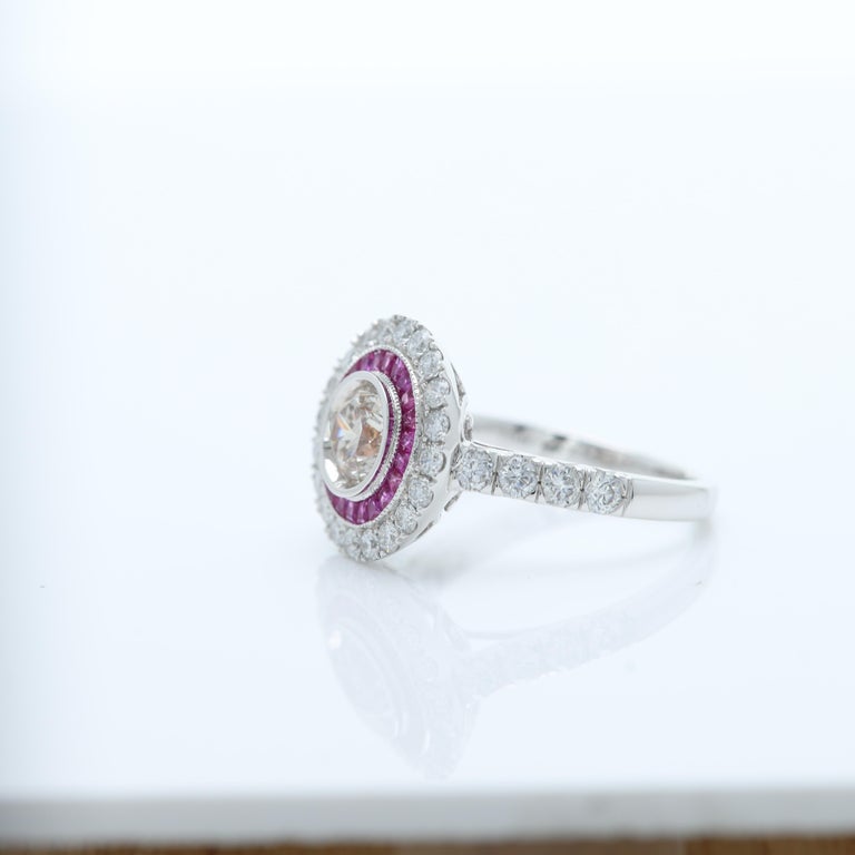 Art Deco Style Ring Ruby and Diamonds 18 Karat White Gold For Sale at ...