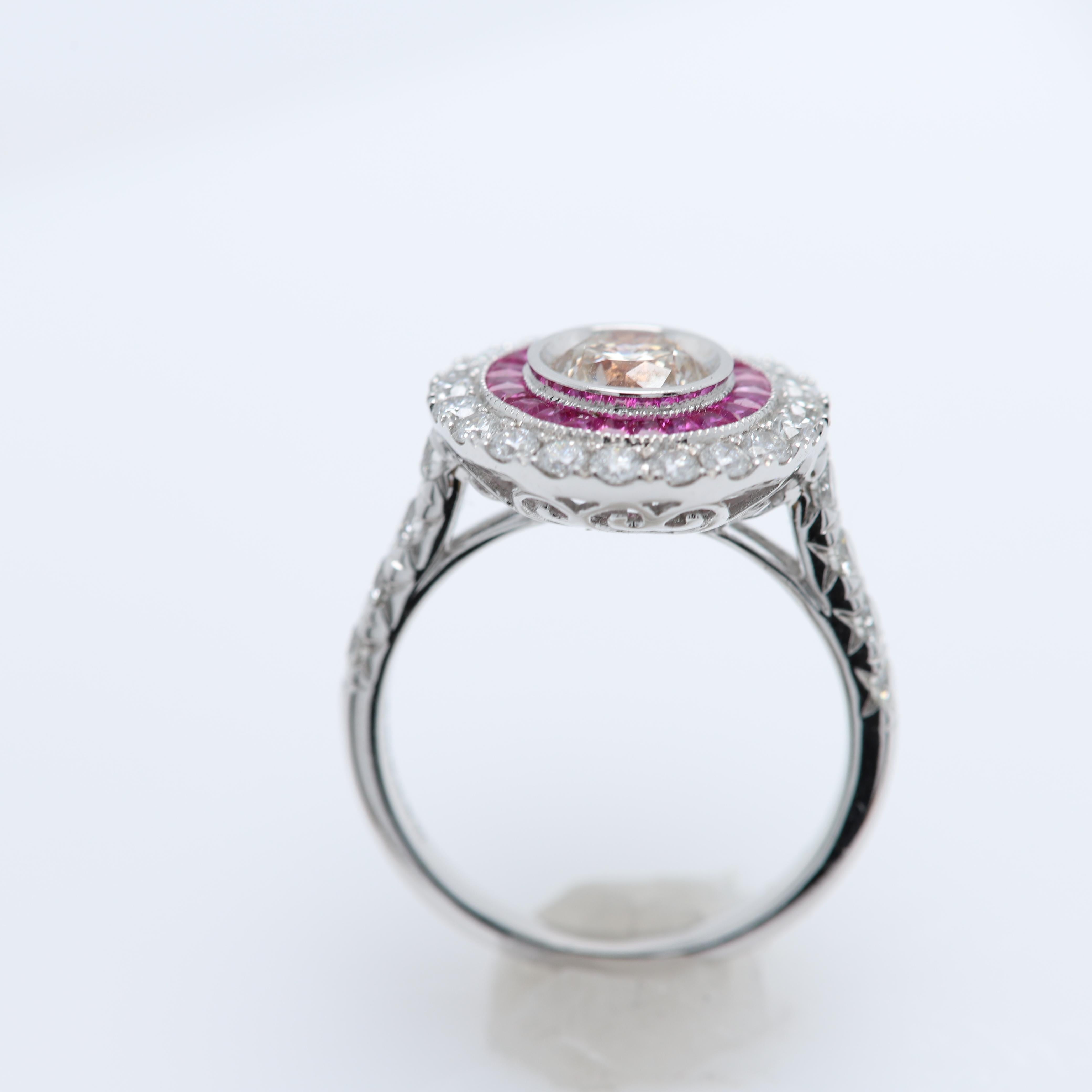 18 Karat Weißgold Ring mit Rubin und Diamanten im Art déco-Stil Damen im Angebot