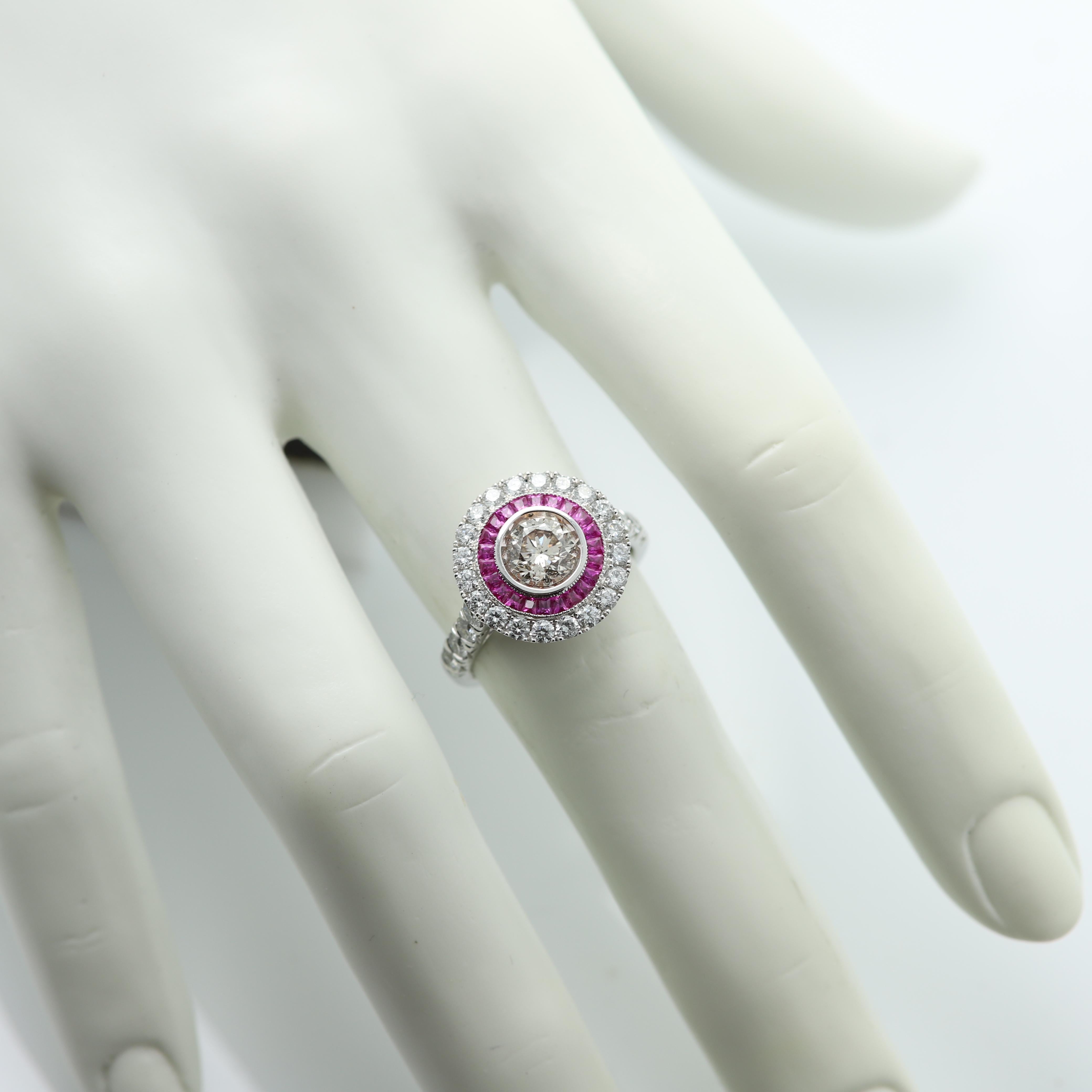 Art Deco Style Ring Ruby and Diamonds 18 Karat White Gold For Sale 4