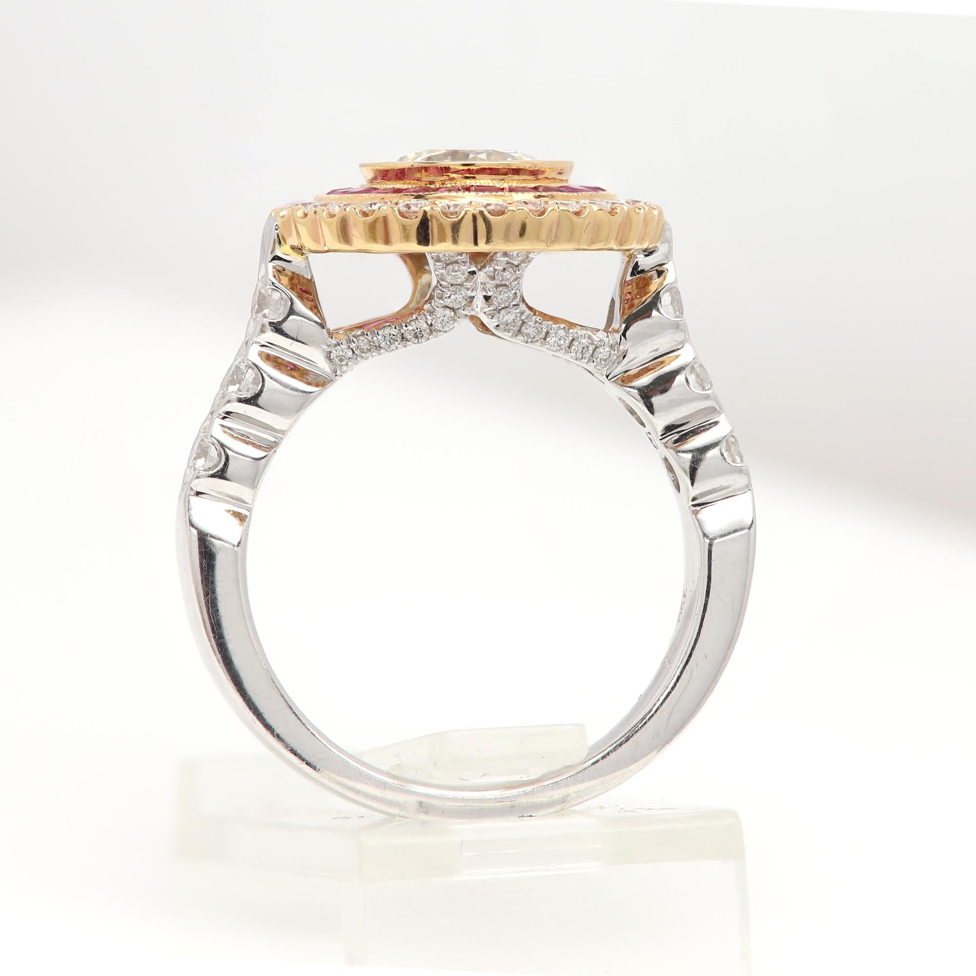 Art Deco Style Ring Ruby and Diamonds 18 Karat White & Yellow Gold Center 1.09ct For Sale 9