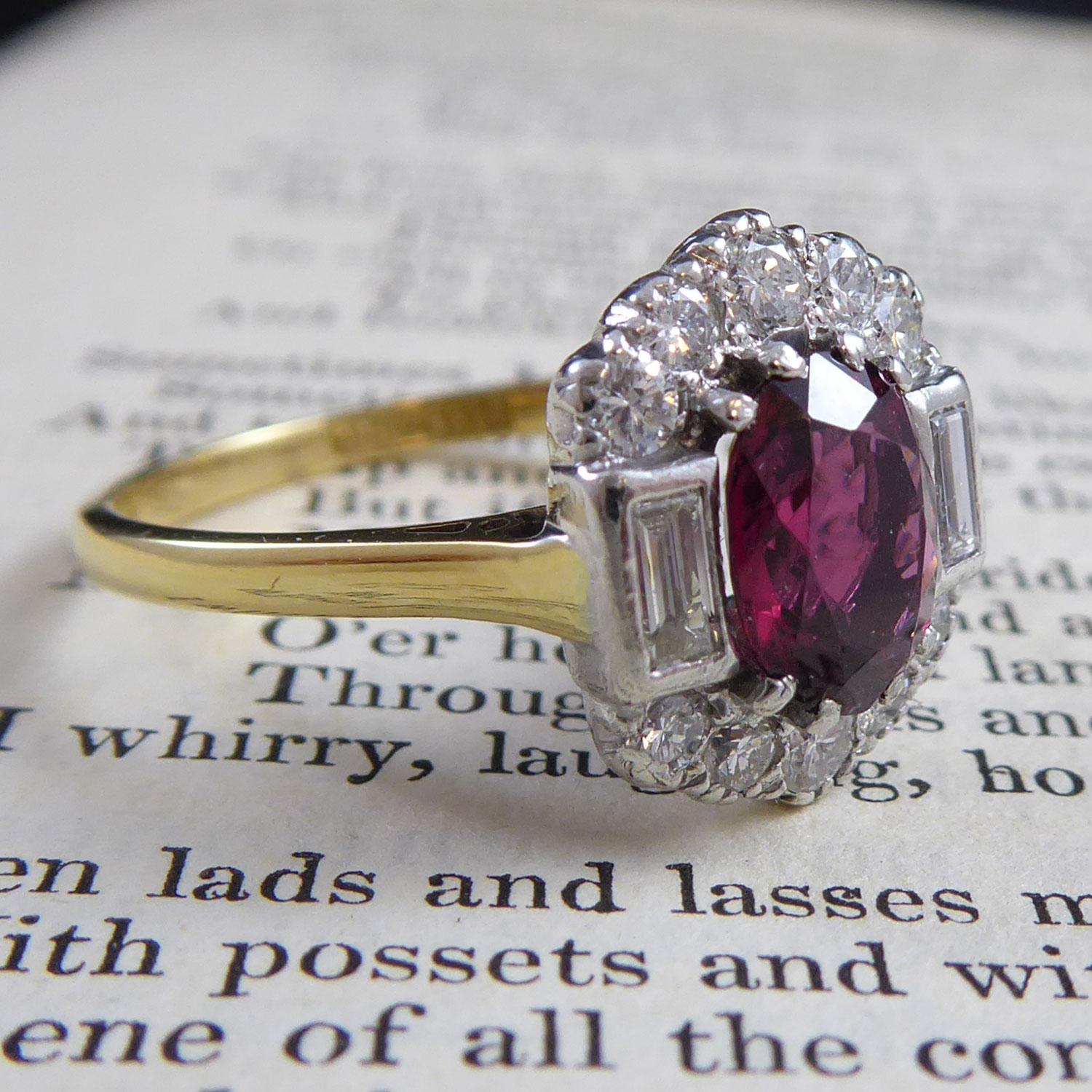 Art Deco Style Ring Set with Red Spinel and Diamond in Cluster Shape In Good Condition In Yorkshire, West Yorkshire