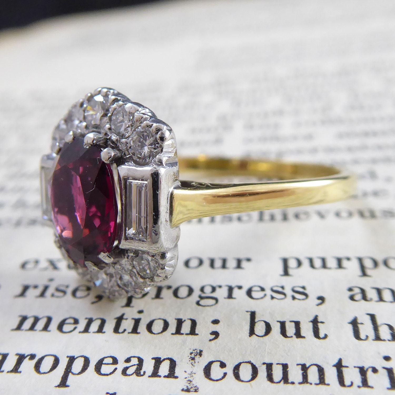 Women's Art Deco Style Ring Set with Red Spinel and Diamond in Cluster Shape