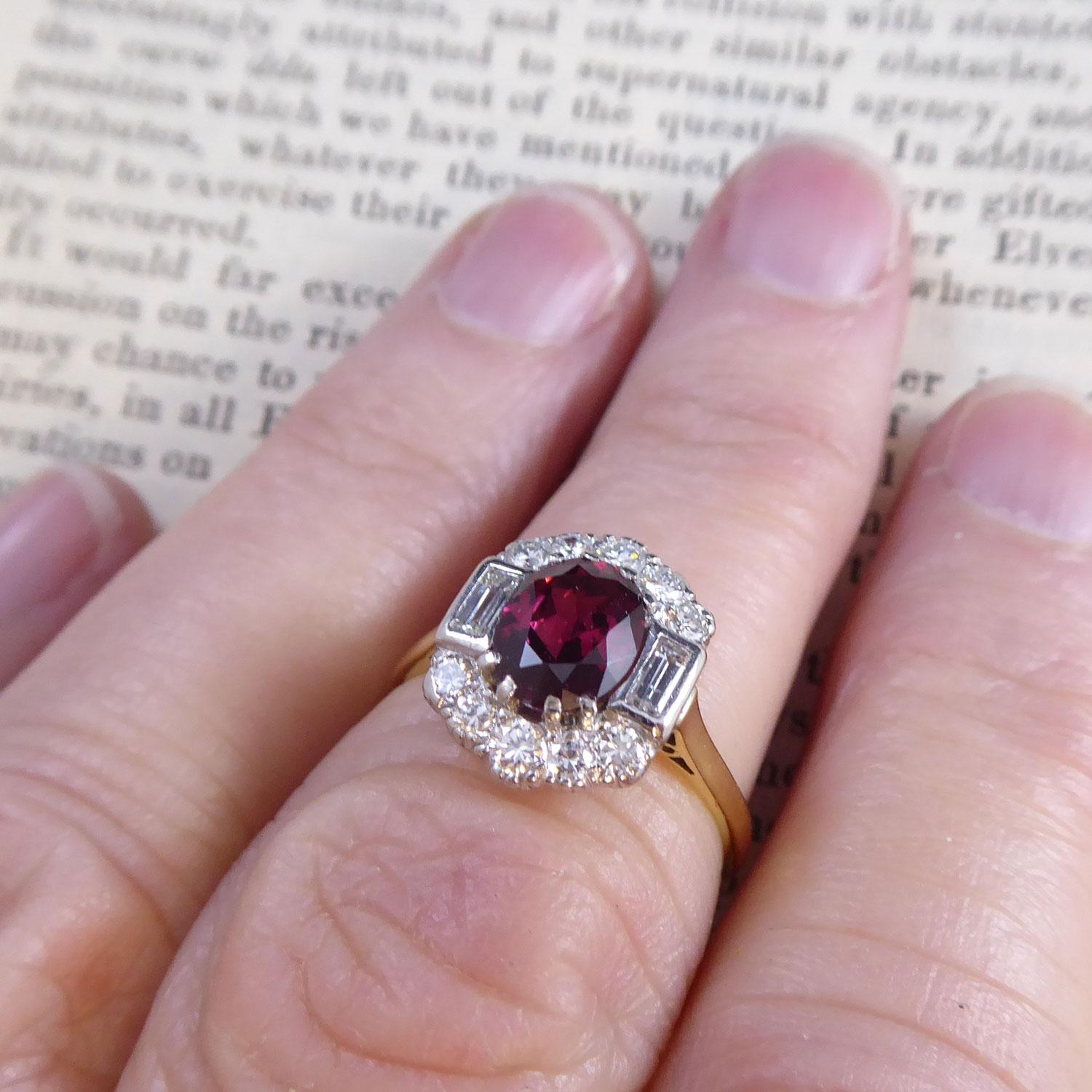Art Deco Style Ring Set with Red Spinel and Diamond in Cluster Shape 1