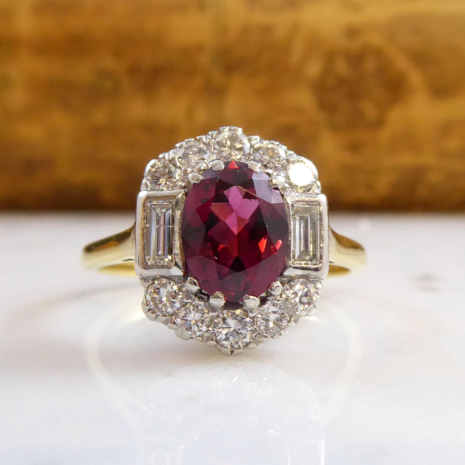 Art Deco Style Ring Set with Red Spinel and Diamond in Cluster Shape 3