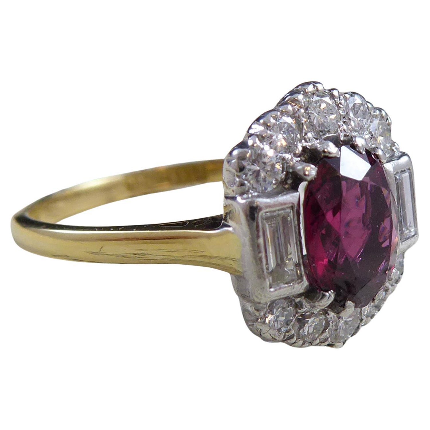 Art Deco Style Ring Set With Red Spinel And Diamond In Cluster Shape At 1stdibs