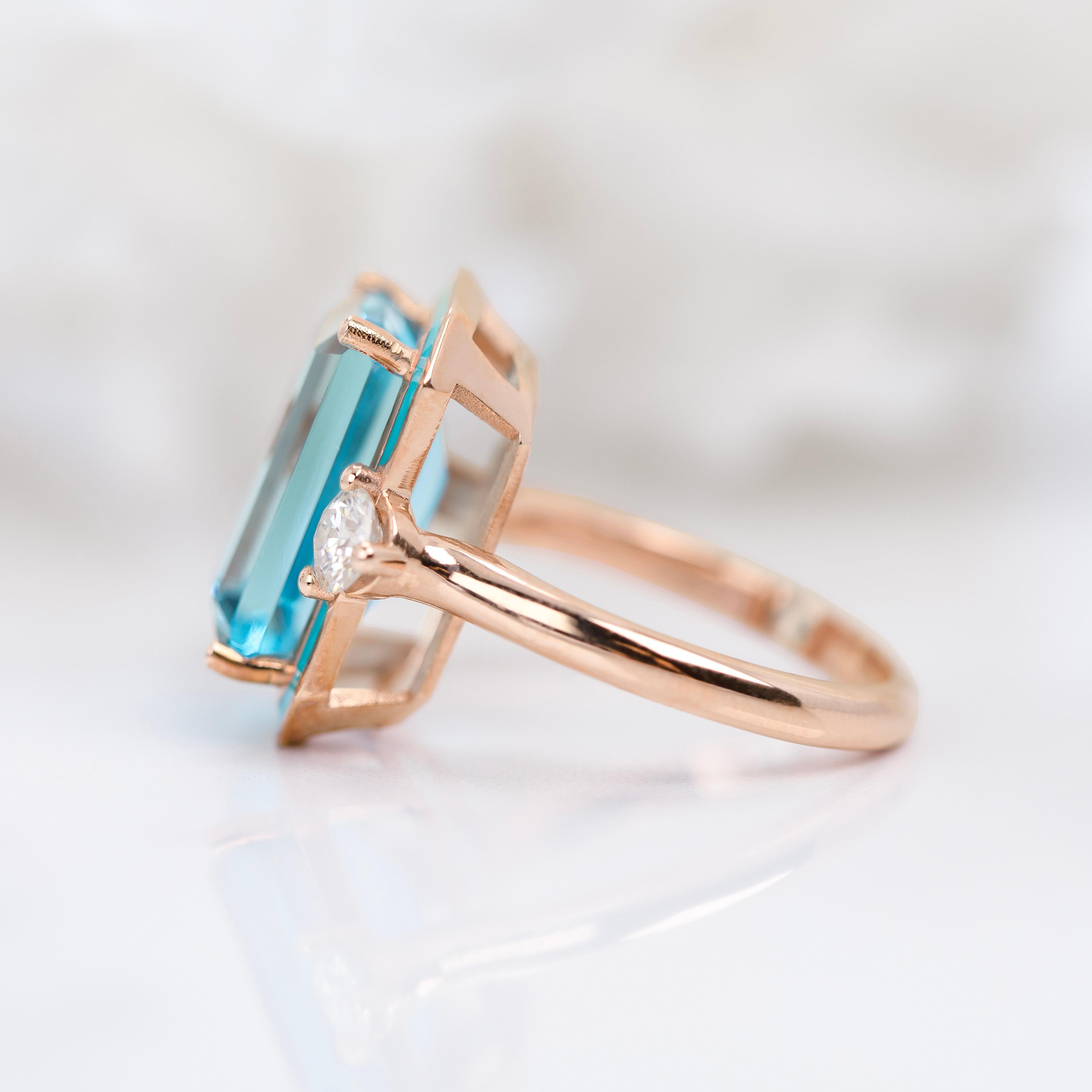 Bague de style Art déco, topaze ciel et moissanite, plaquée or argent 925 Neuf - En vente à ISTANBUL, TR