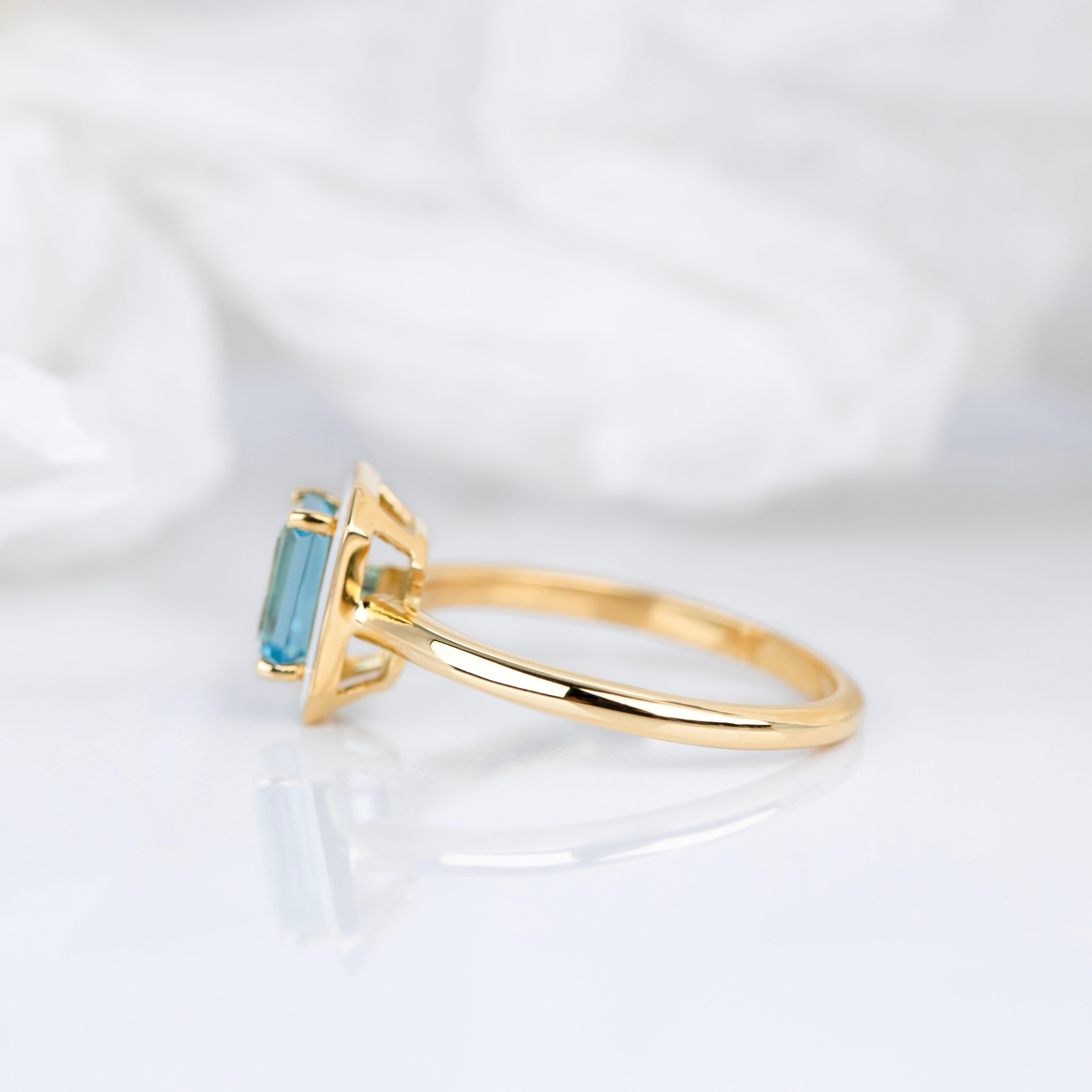 Art Deco and Cocktail Style Ring, 0.90-1.00 Ct Sky Topaz Stone and Colorful Enamel Ring, Cocktail Ring or 925 Sterling Silver

If you want, you can also buy this ring in 585 gold. It is available in our store. If you can't find it, please send a