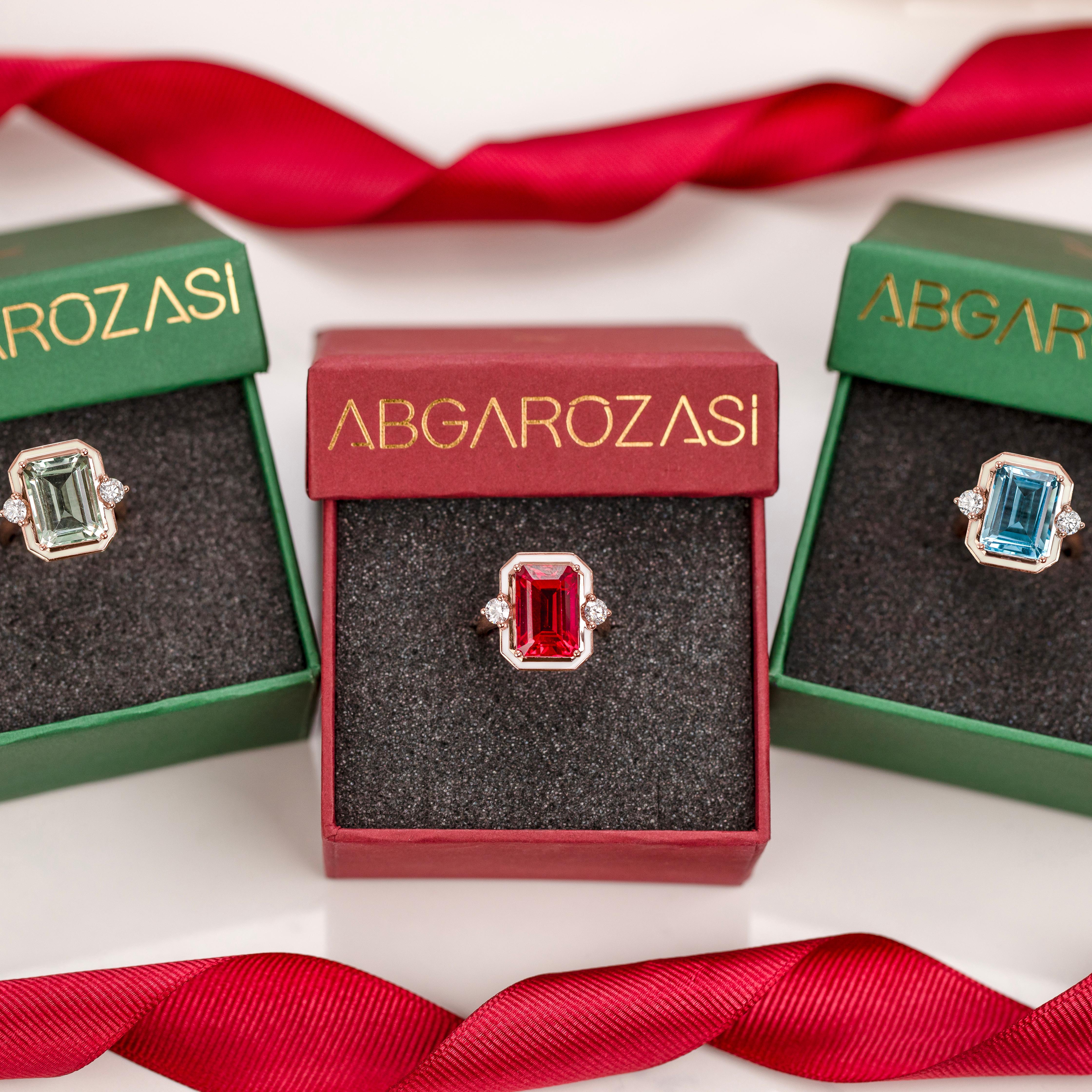 Art Deco Style Ring, Synthetic Ruby and Moissanite Stone Ring, 14K Gold Ring For Sale 2