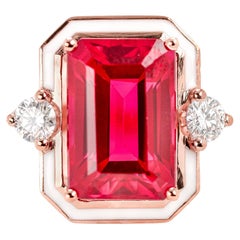 Art Deco Style Ring, Synthetic Ruby and Moissanite Stone Ring, 14K Gold Ring
