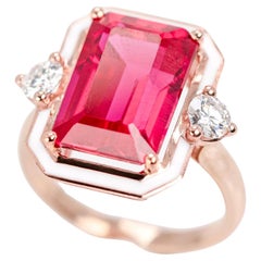 Bague de style Art déco, bague en or 14 carats, rubis synthétique et pierre de Moissanite