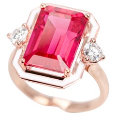 Art Deco Style Ring, Synthetic Ruby and Moissanite Stone Ring, 925 Silver Ring