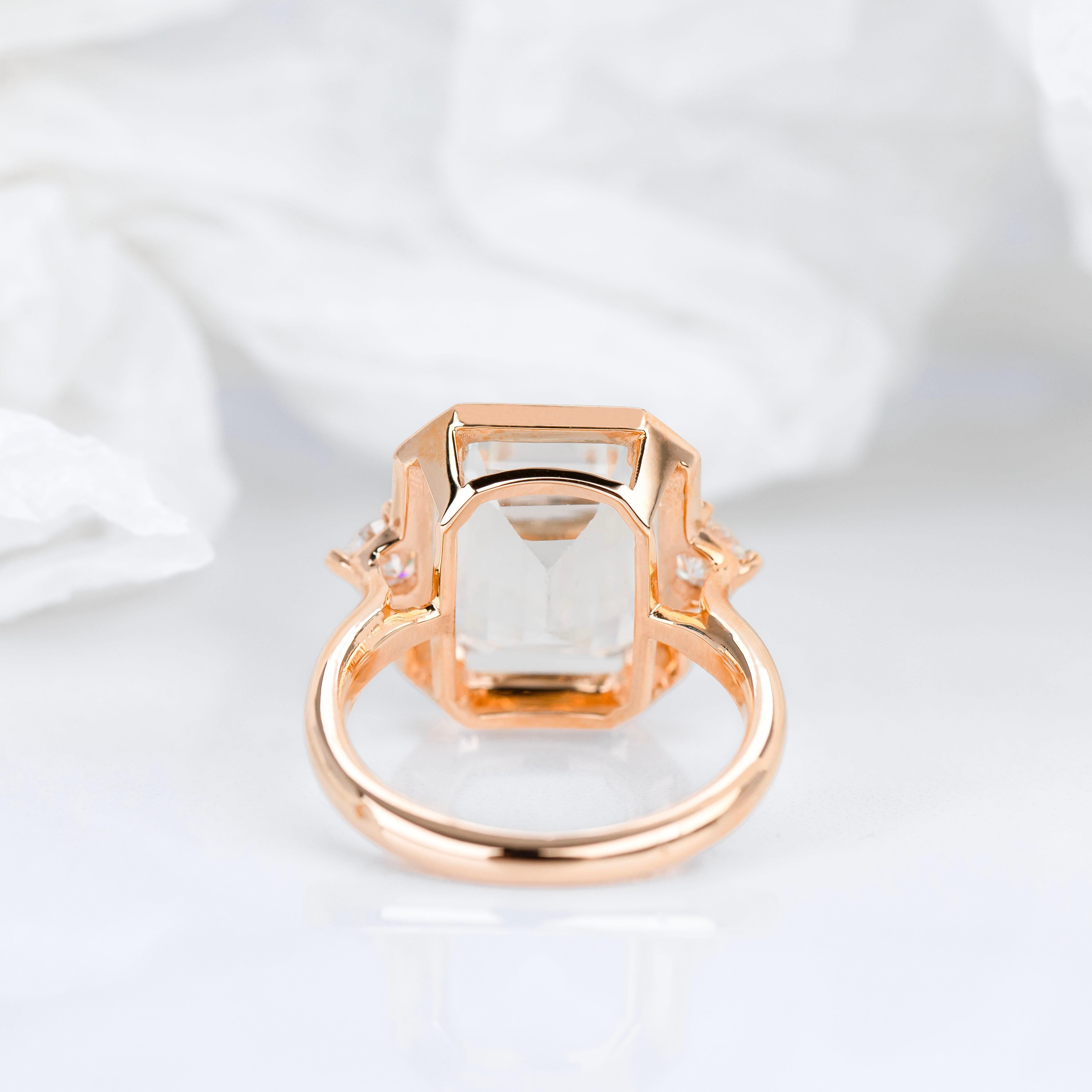 Anello in stile Art Deco, anello con pietra Topazio e Moissanite, anello in oro 14K In condizioni Nuovo in vendita a ISTANBUL, TR