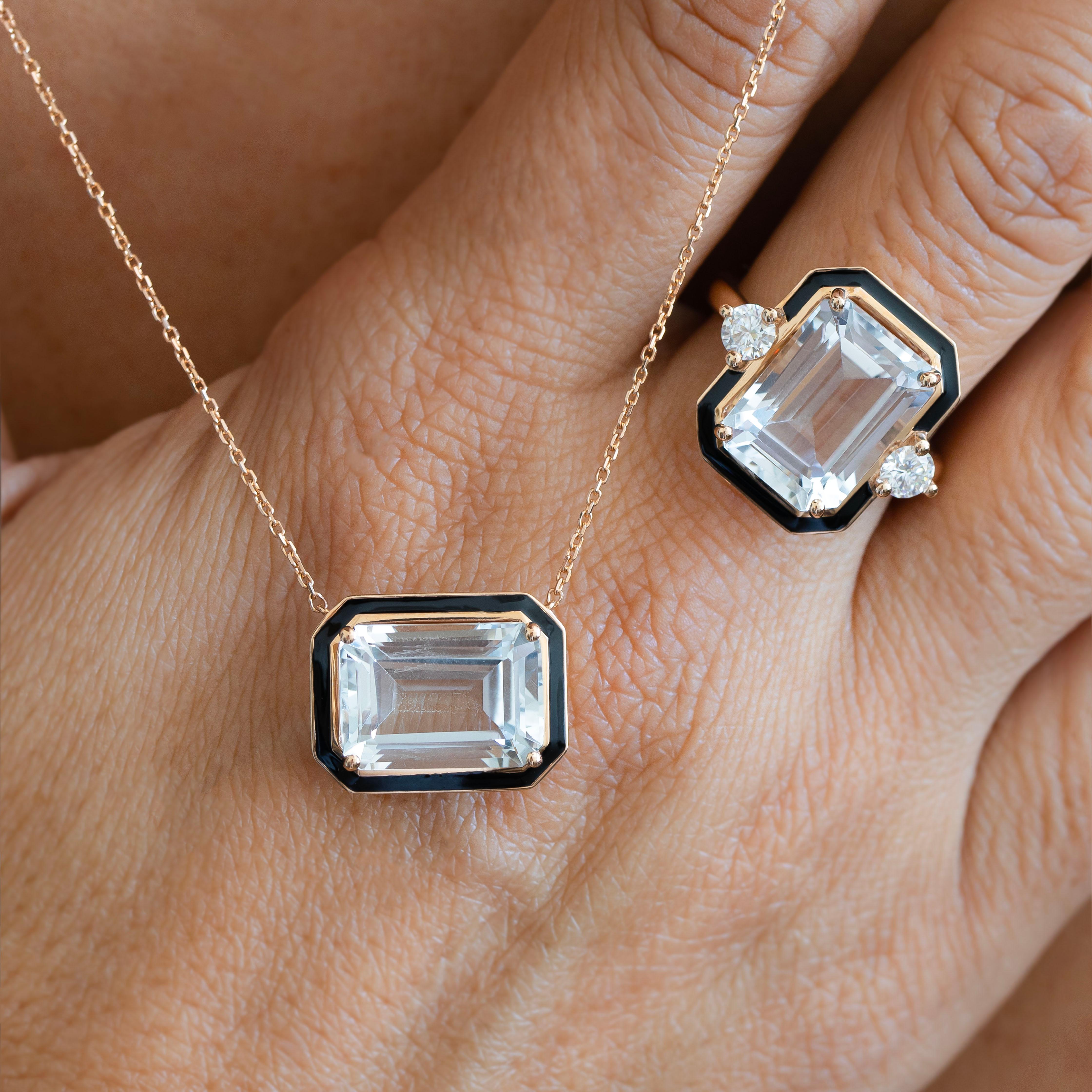 Art Deco Style Ring, Topaz and Moissanite Stone Ring, 14K Gold Ring For Sale 2