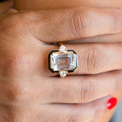 Art Deco Style Ring, Topaz and Moissanite Stone Ring, 925 Sterling Silver Ring