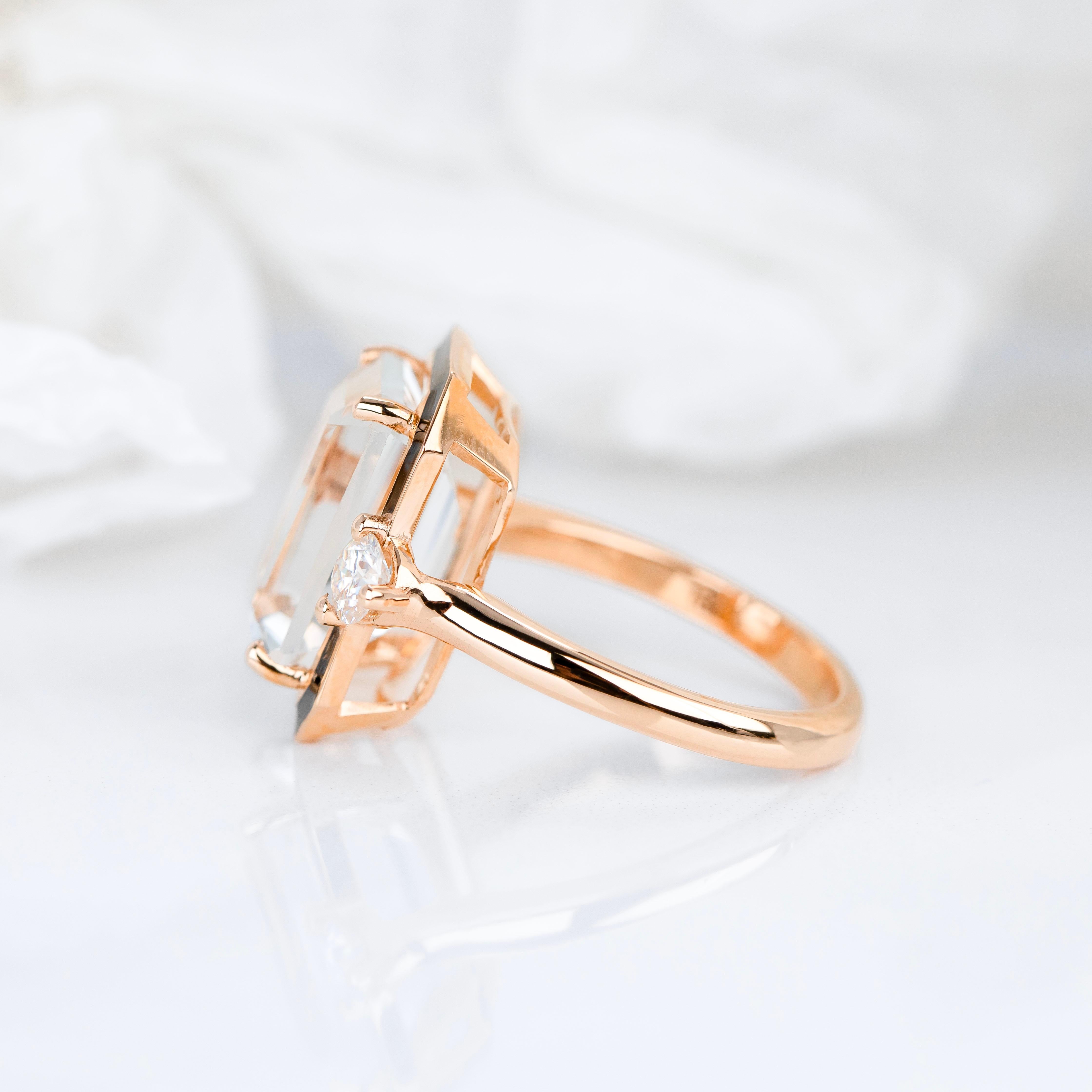 Art Deco Style Ring, Topaz and Moissanite Stone Ring, 925 Sterling Silver Ring In New Condition For Sale In ISTANBUL, TR