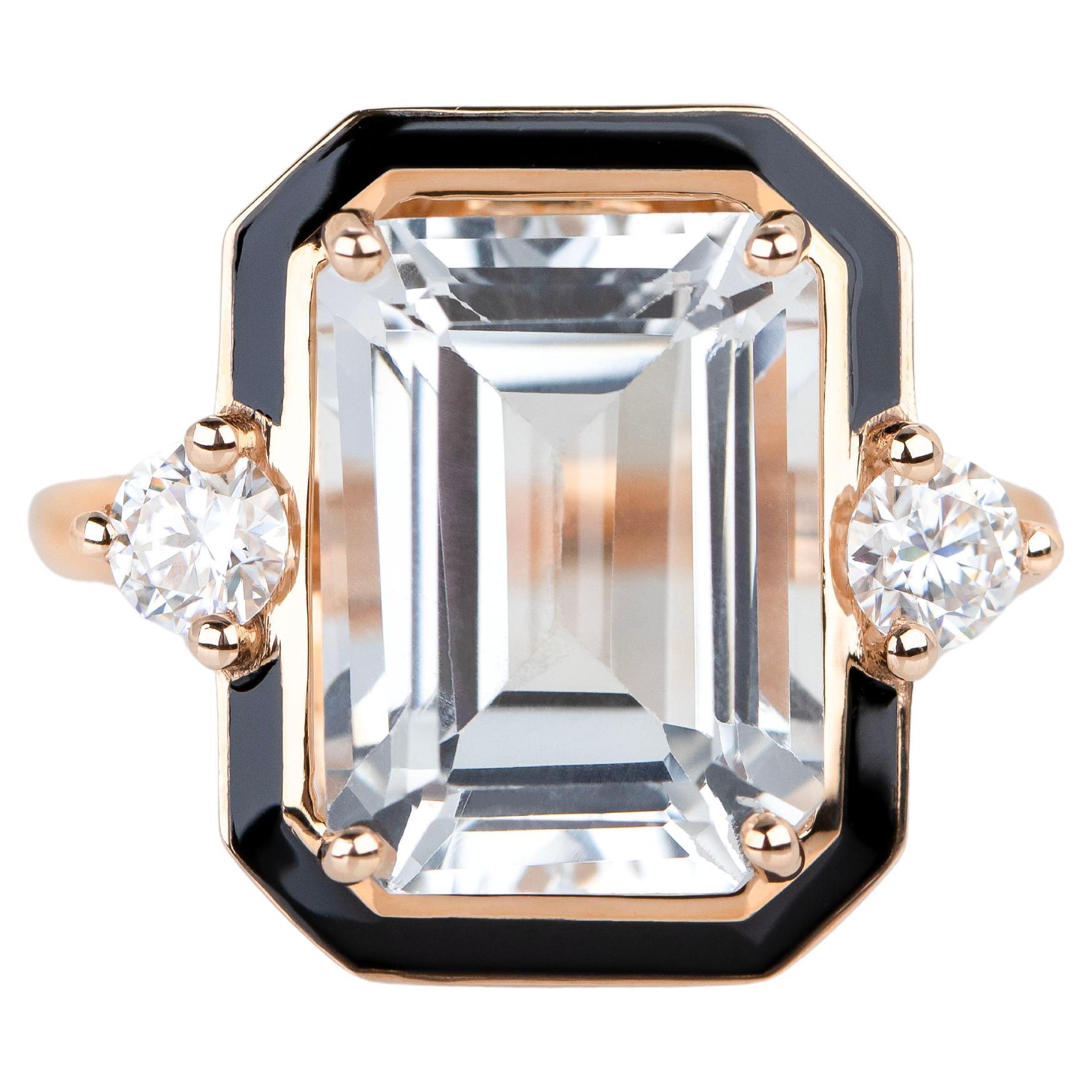 Art Deco Style Ring, Topaz and Moissanite Stone Ring, 925 Sterling Silver Ring en vente
