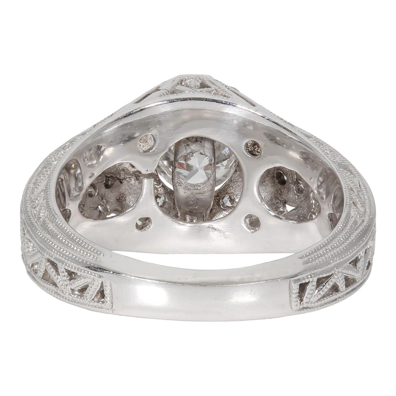 Art Deco Style Ring w/ 1.01ct. Round Diamond Center.  D1.31ct.t.w. In New Condition For Sale In Los Angeles, CA