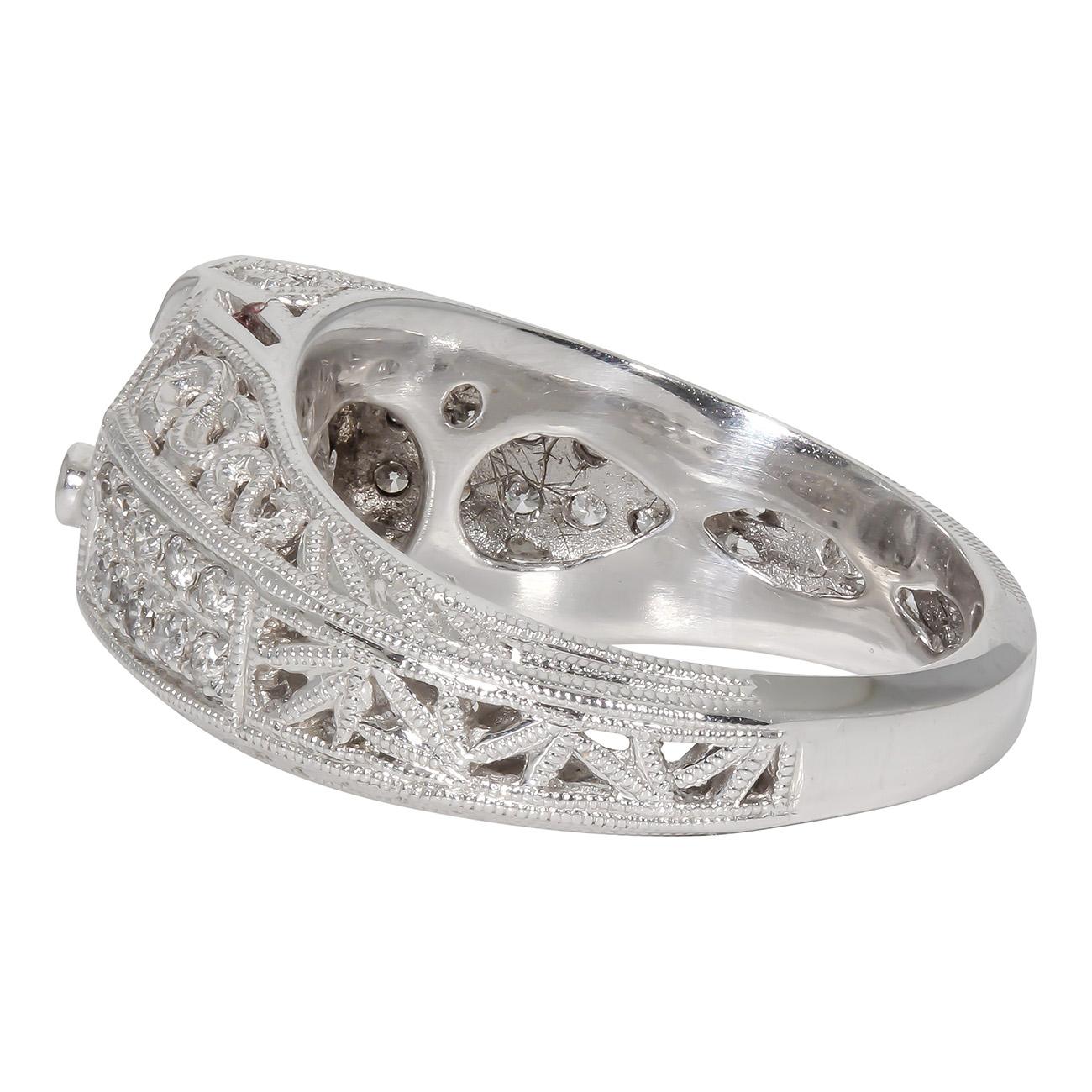 Women's Art Deco Style Ring w/ 1.01ct. Round Diamond Center.  D1.31ct.t.w. For Sale