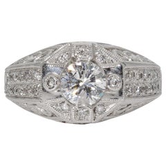 Art Deco Style Ring w/ 1.01ct. Round Diamond Center.  D1.31ct.t.w.