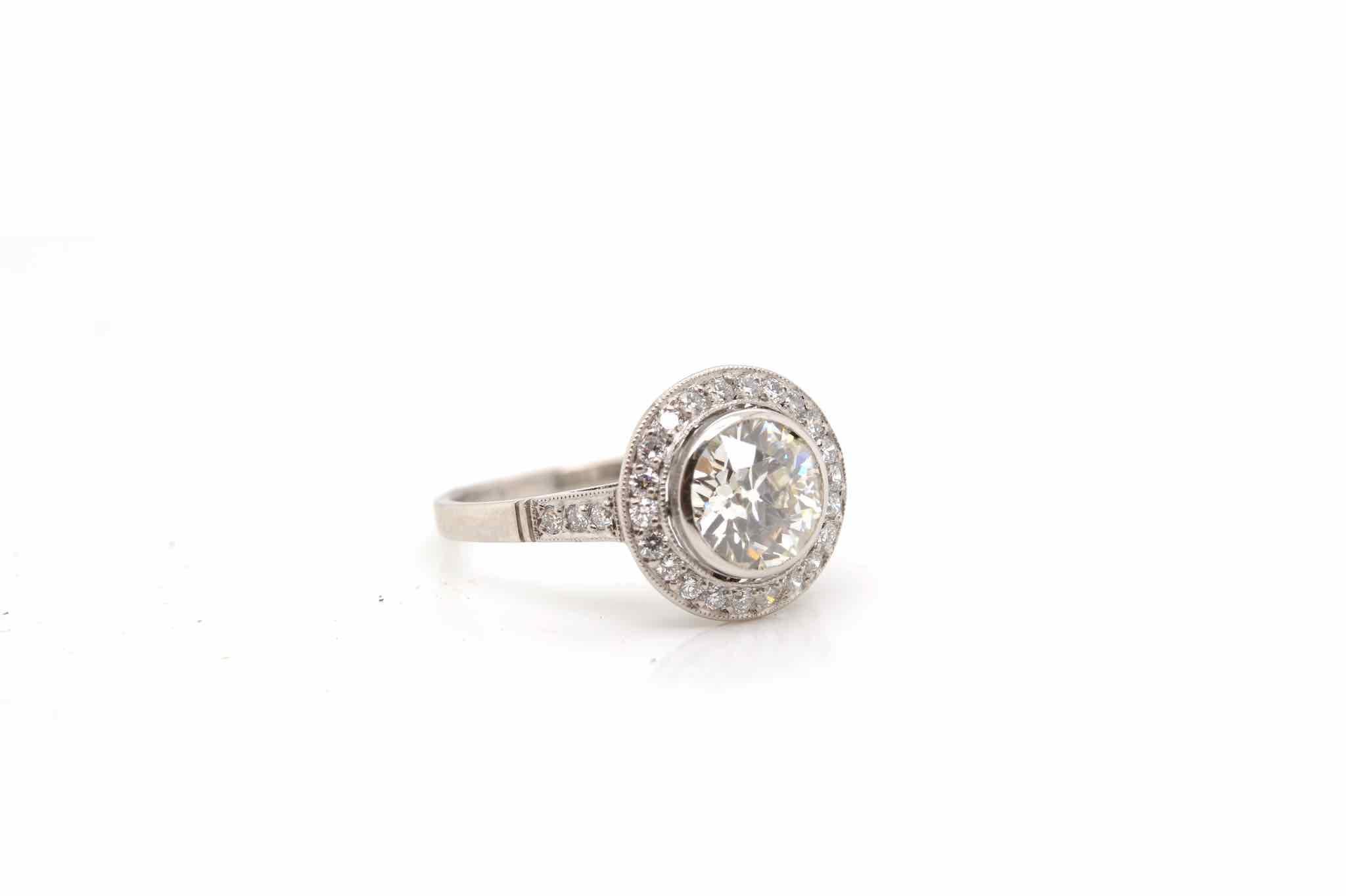 Art Deco Art Déco style ring with antique cut diamond of 1.20 carat I/Vs2  For Sale