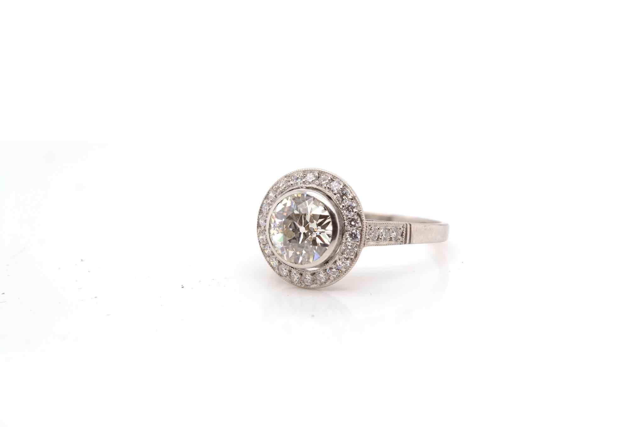 Old European Cut Art Déco style ring with antique cut diamond of 1.20 carat I/Vs2  For Sale