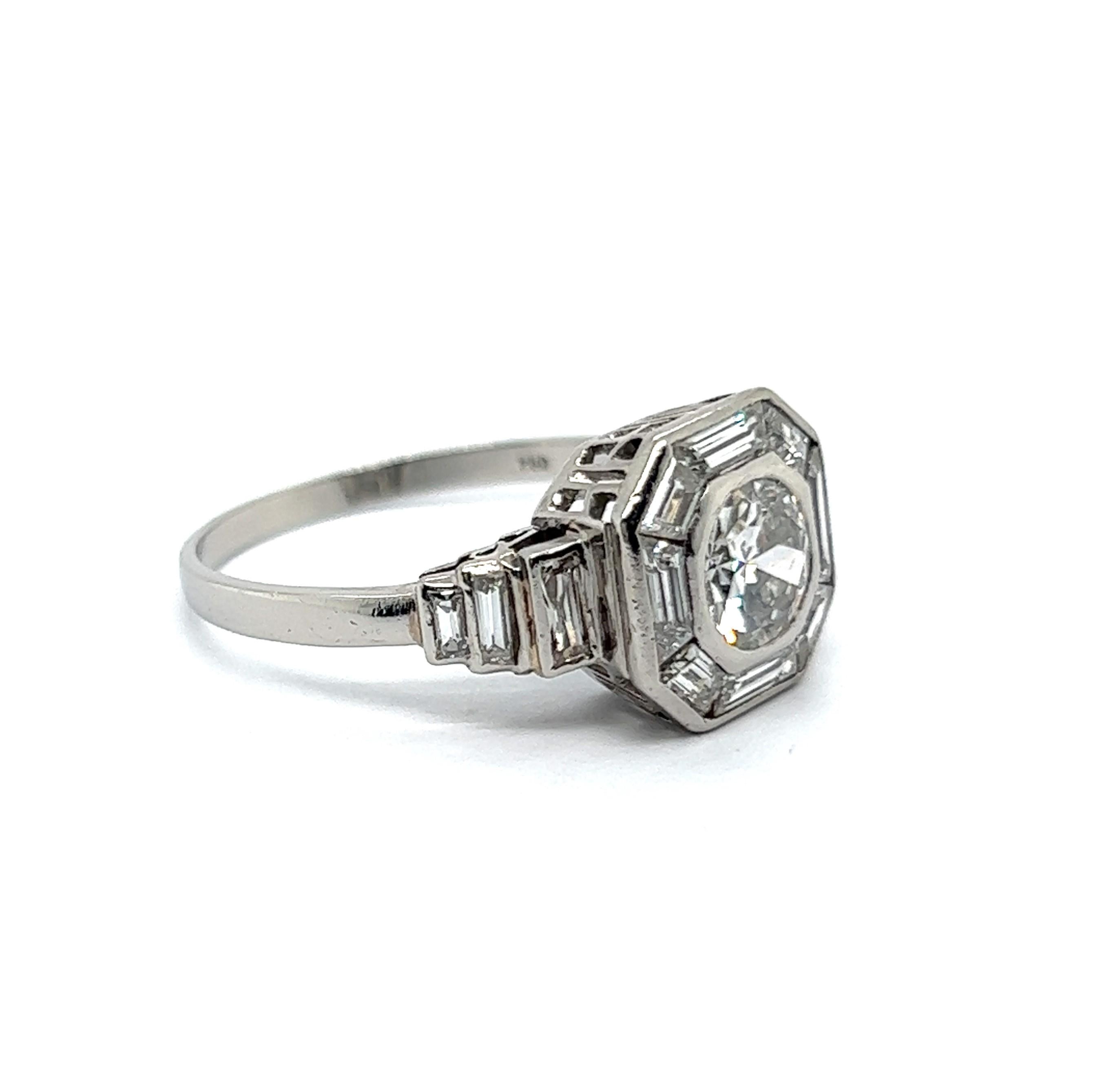 Brilliant Cut Art Deco Style Ring with Diamonds in 18 Karat White Gold For Sale