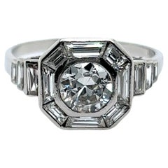 Retro Art Deco Style Ring with Diamonds in 18 Karat White Gold