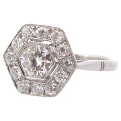 Art deco style ring with diamonds in platinum