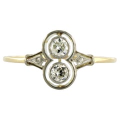 Antique Art Deco style Ring with old mine cut and rose cut diamonds 14k gold