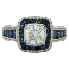 Ring im Art-Déco-Stil aus 14 Karat Weißgold mit runden Diamanten und Saphiren