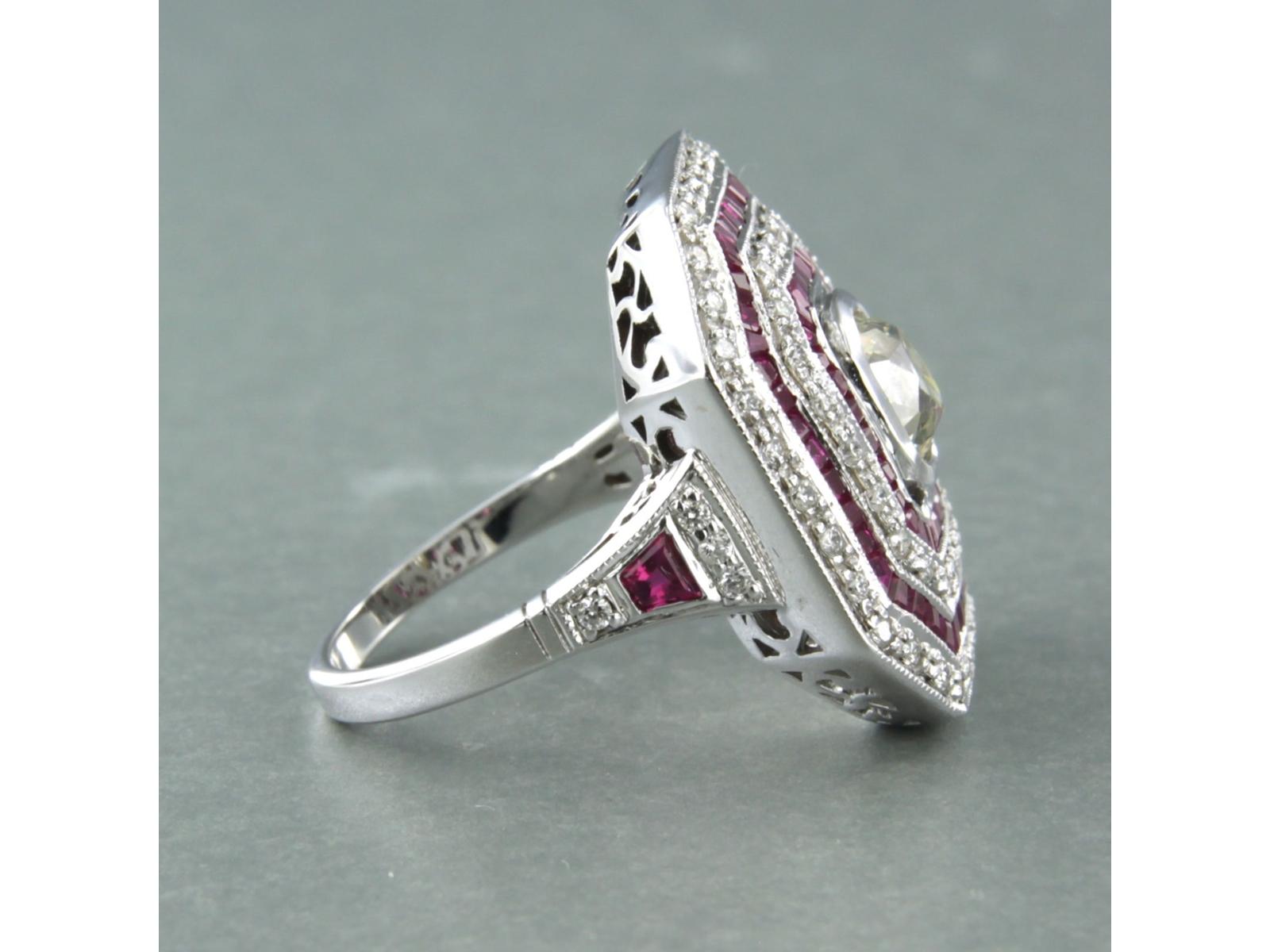 Anillo estilo Art Déco con rubí y diamante de hasta 1,70 ct de oro blanco de 14k Art Decó en venta